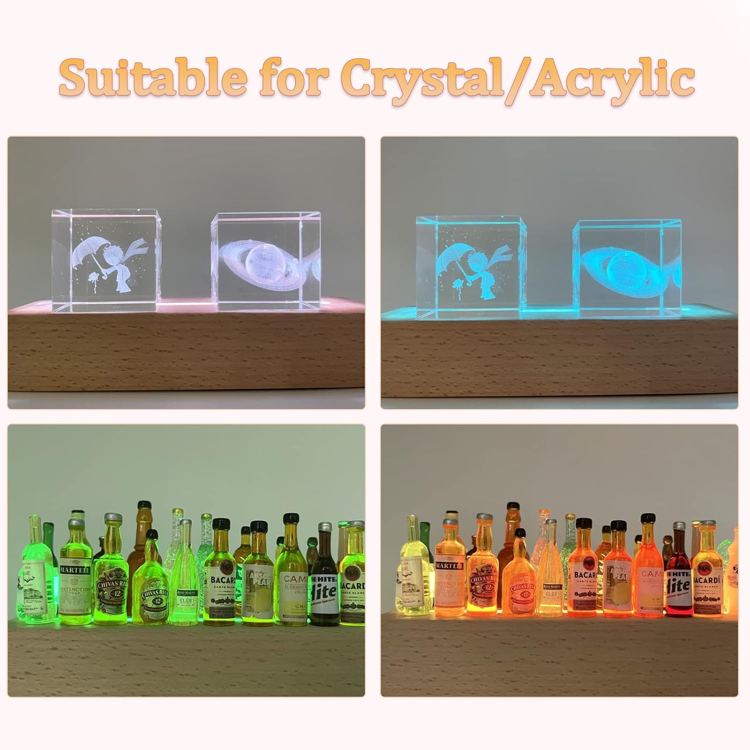 Private Label 2PCS 11.81 Inch Rectangle Display Pedestal, Led Lights Display Base, Wooden Lighted Base Stand for Acrylic and Plexiglass, Night LED Light Lamp Base with USB Switch (11.81 inch - Colorful) OEM Wholesale Manufacturer