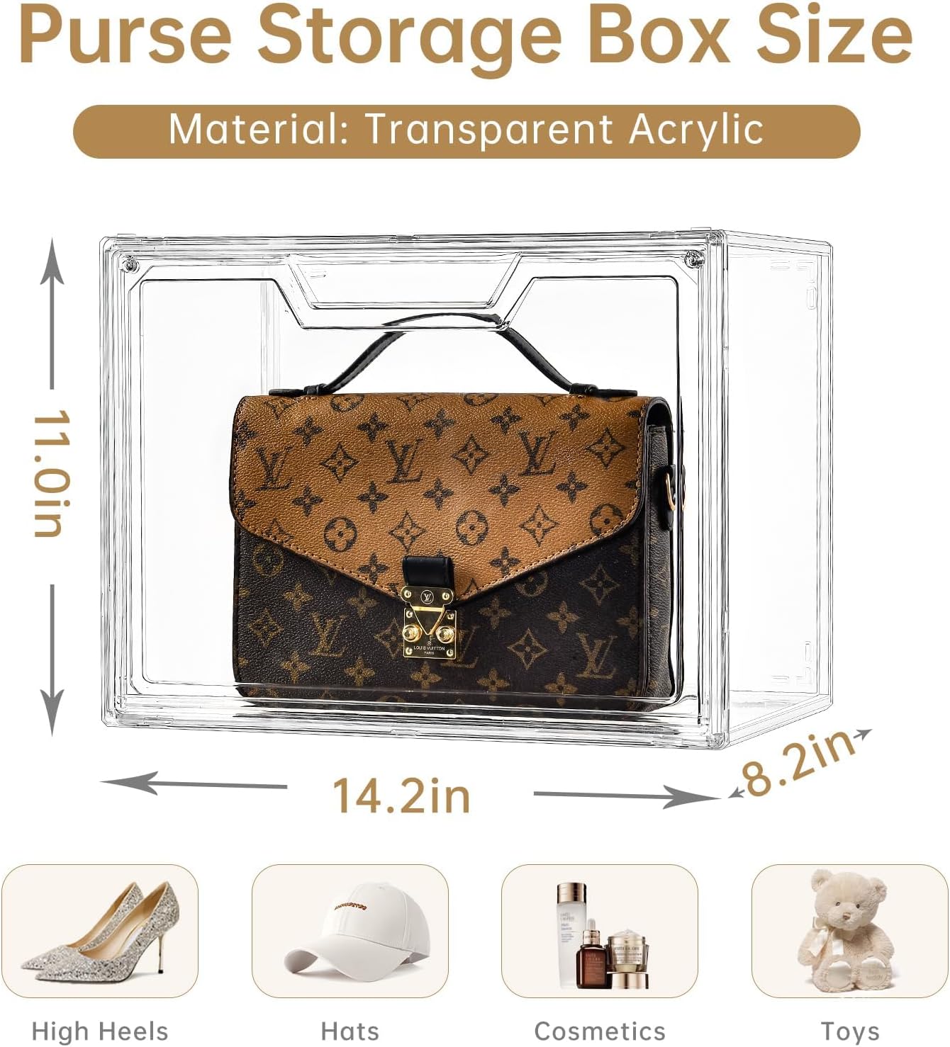 ODM Purse Organizer for Closet,Clear Acrylic Display Case for Handbag Organizer, Purse Storage Box with Magnetic Door, Plastic Storage Bins for Book, Collectibles, Cosmetic (5 Pack) Custom Logo Service