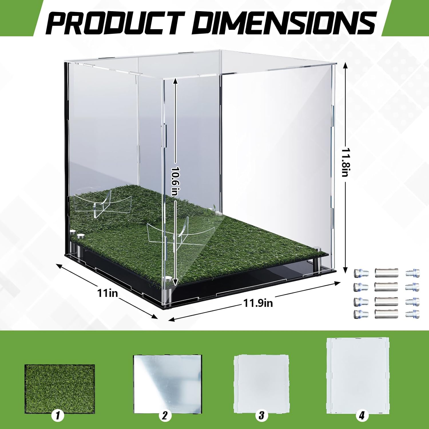 ODM Geelin Soccer Ball Display Case 12" x 11" x 10.5" Acrylic Clear Display Case Box with Mirror Back and Turf Grass, Storage Cube for Soccer Ball Collectibles Sports Memorabilia Collector Gift Custom Logo Service