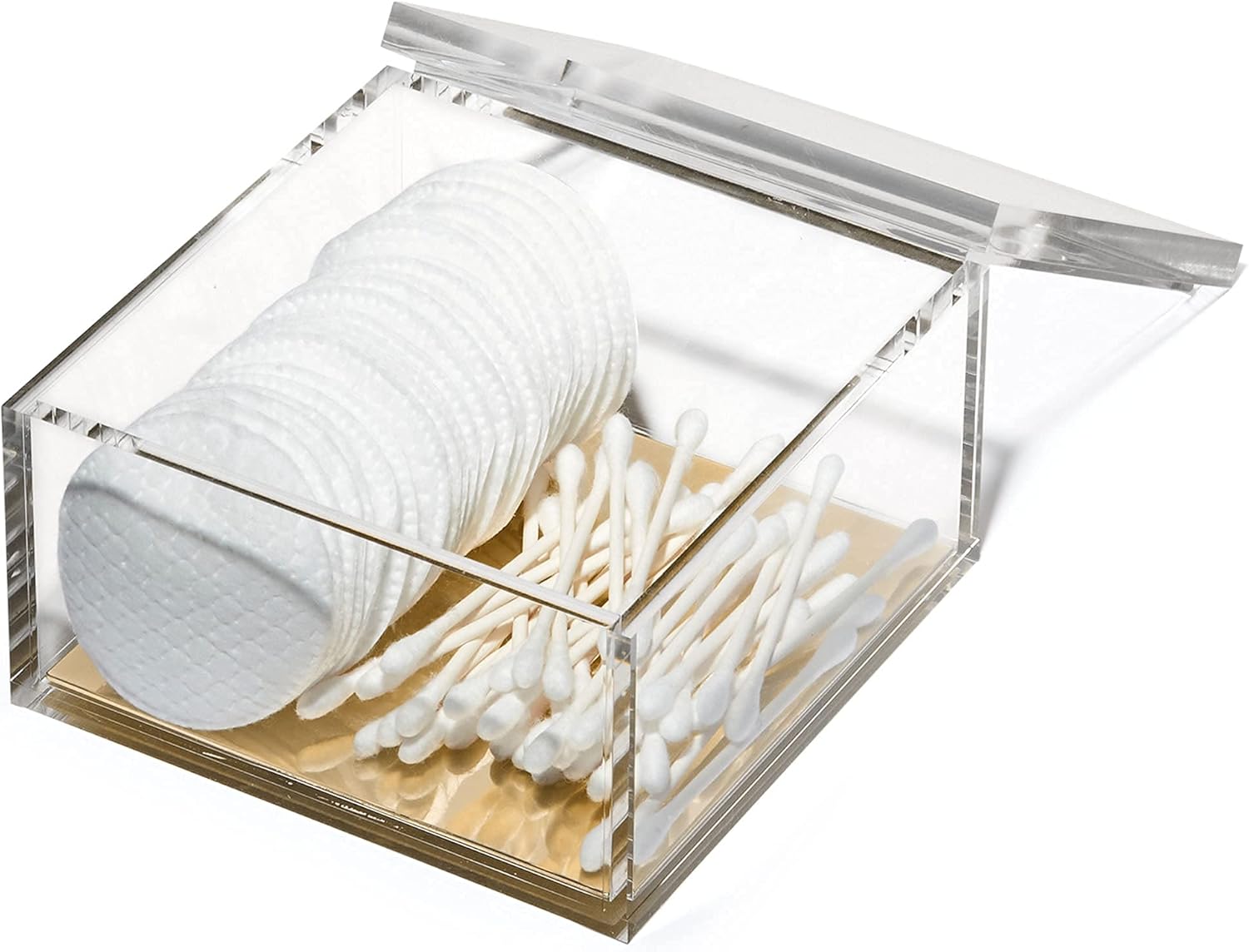 Private Label OfficeGoods Acrylic Desk Organizer w/Gold Base – Functional & Elegant Odds & Ends Box for Display or Storage – Perfect for Home or Office, Kitchen, Bathroom Vanity, Curio Display - Large Custom Logo Service