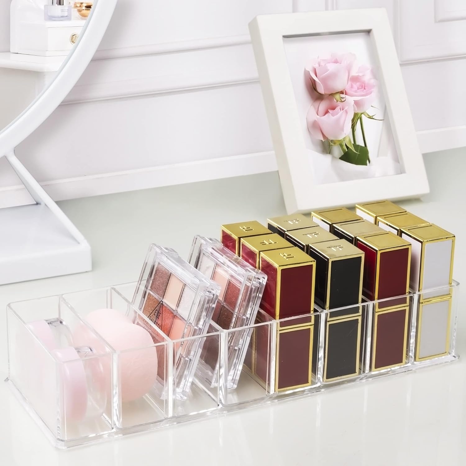 Private Label Detachable Makeup Organizer, 8 Compartments Acrylic Cosmetic Storage Jewelry Display Boxes, Clear Drawer Organizers Case for Dresser Vanity Bathroom Kitchen Custom Logo Service