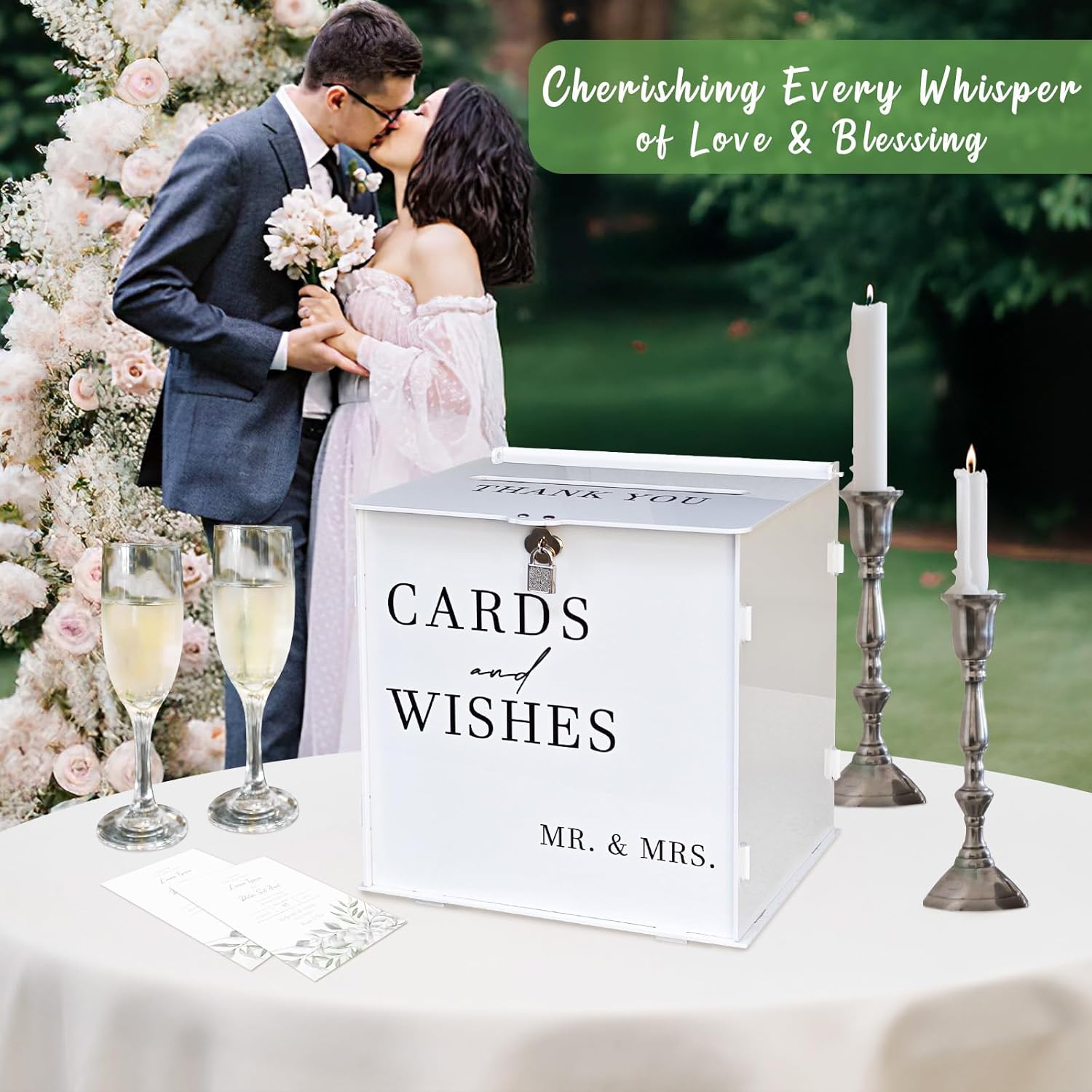 ODM White Acrylic Card Box with Slot & Lock, DIY Large Wedding Card Boxes for Reception, Elegant Money Envelop Card Box for Party Wedding Birthday Baby Shower Graduation Table Decor Custom Mold Development