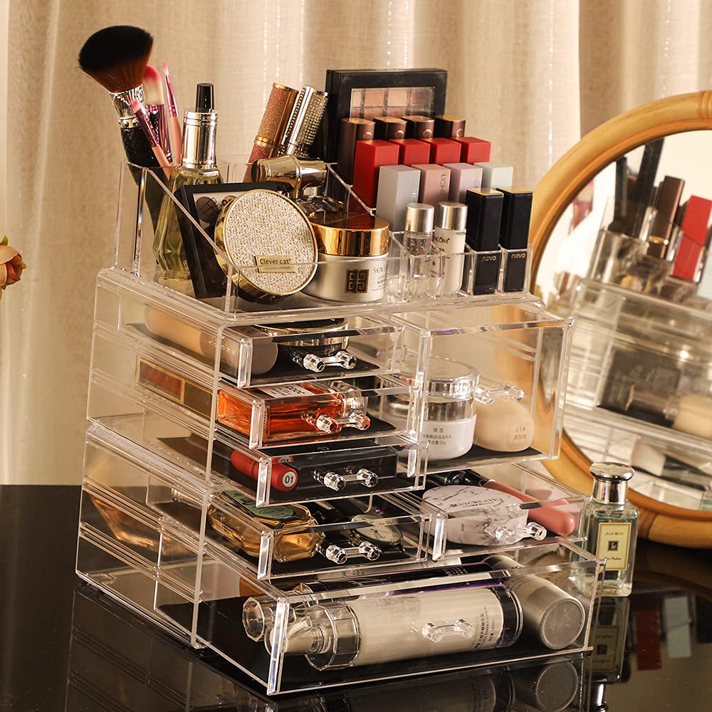 Private Label Cq acrylic Clear Makeup Storage Organizer Drawers Skin Care X Large Cosmetic Display Cases Stackable Storage Box With 7 Drawers For Dresser,Pack of 1 Custom Logo Service