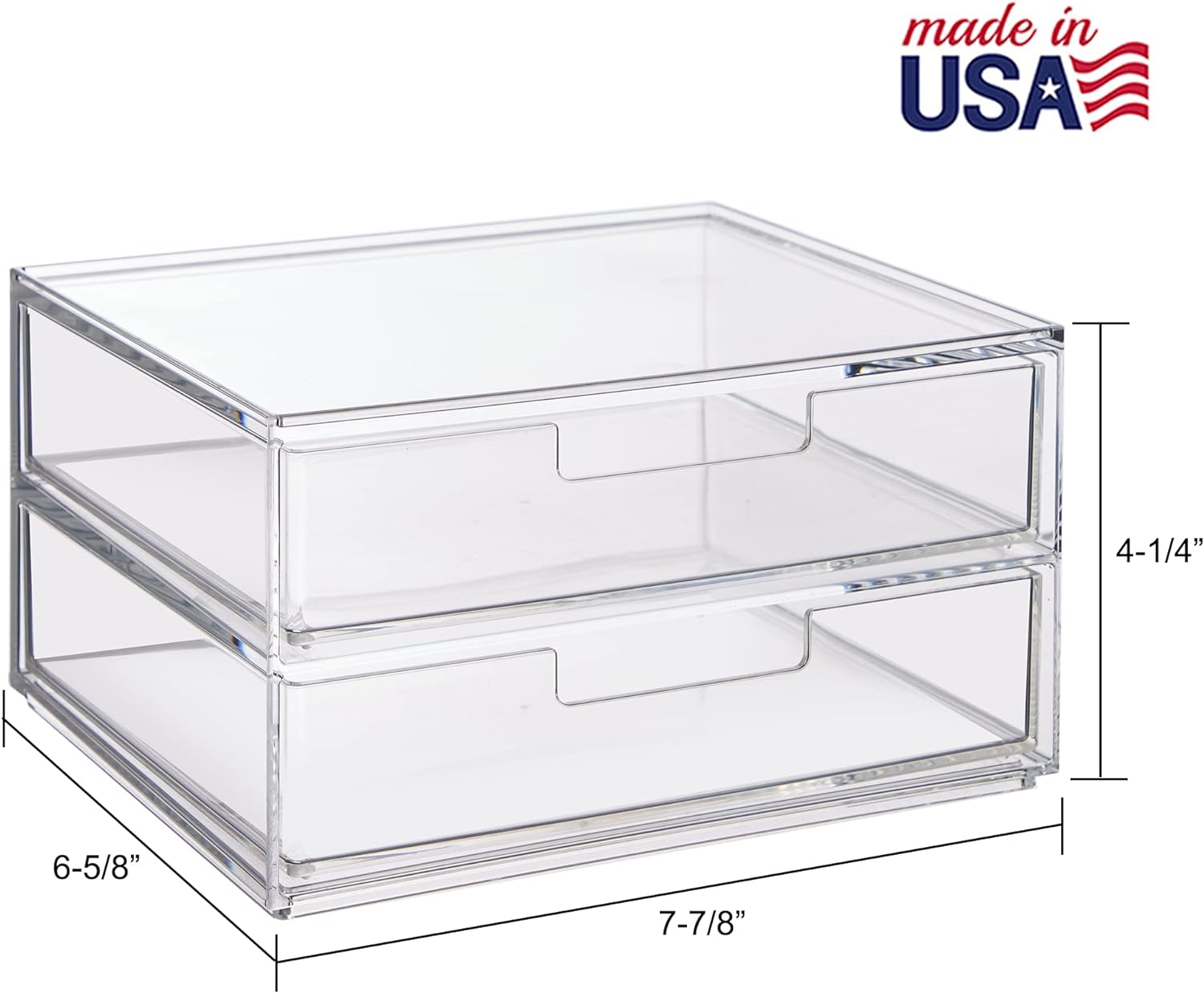 Private Label STORi Chloe Space-Saving Clear Drawer Organizer (4 Wide Drawers) Sort Office, Kitchen, Beauty Supplies, Makeup, Pens, Jewelry, Stationary, Made in USA Custom Logo Service