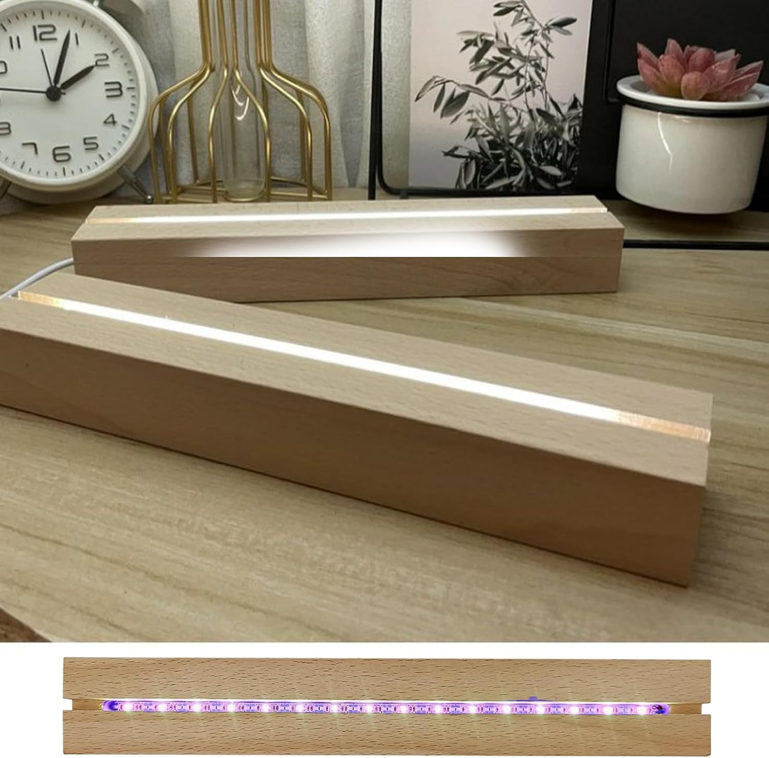 Private Label 2PCS 11.81 Inch Rectangle Display Pedestal, Led Lights Display Base, Wooden Lighted Base Stand for Acrylic and Plexiglass, Night LED Light Lamp Base with USB Switch (11.81 inch - Colorful) OEM Wholesale Manufacturer