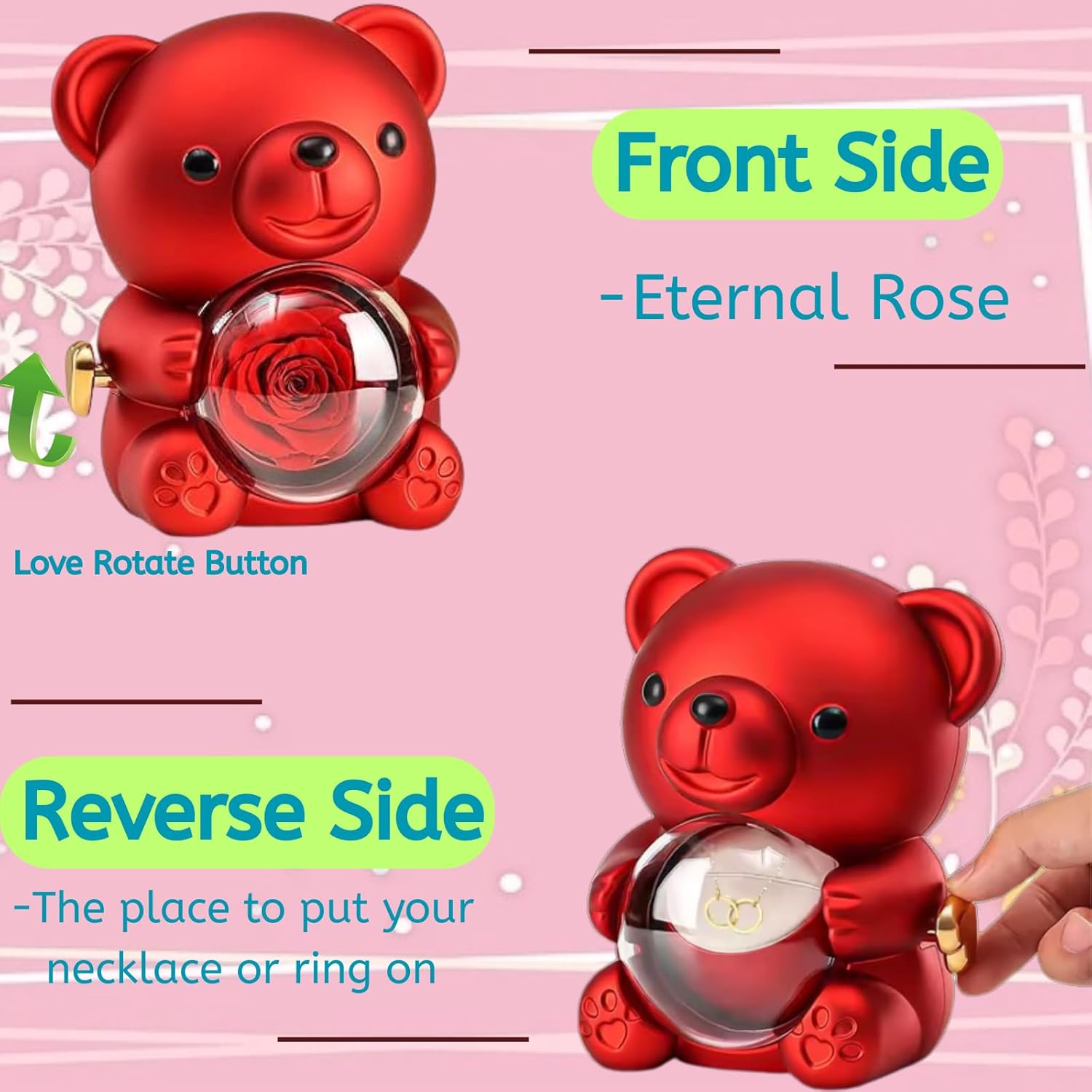 ODM Eternal Rose Hug Bear Jewelry Gift Box for Girls,Preserved Rose Bear Gift Keepsake Box for Jewelry/Rings/Necklace Storage,Forever Flower Bear Necklace Storage Box as Valentines Day Gift (Grey E) Custom Mold Development