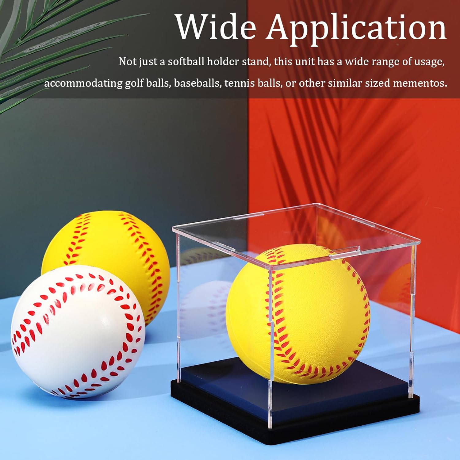 ODM Baderke 2 Pcs Softball Display Case Acrylic Softball Baseball Stand Holder UV Protected Memorabilia Ball Box Clear Display Cube for Sports Ball Storage (Remove The Protective Film Before Use) Custom Logo Service