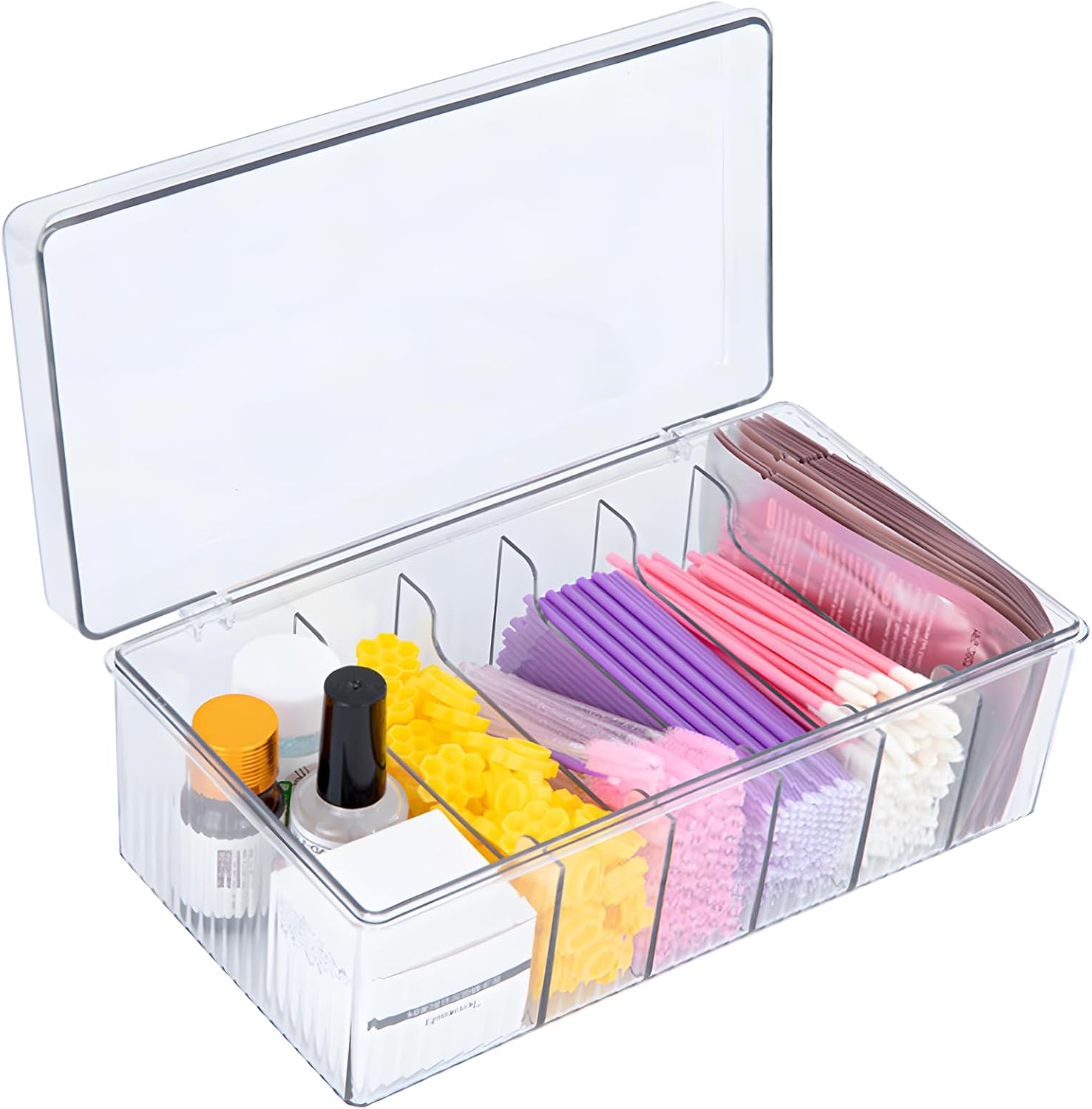 Lash Extension Organizer Box, Acrylic Eyelash Extension Supplies Storage Container Lash Cart Organizer for Lash Techs Eyelash Beauty Case with Lid Lashes Supplies Storage Box (Clear)