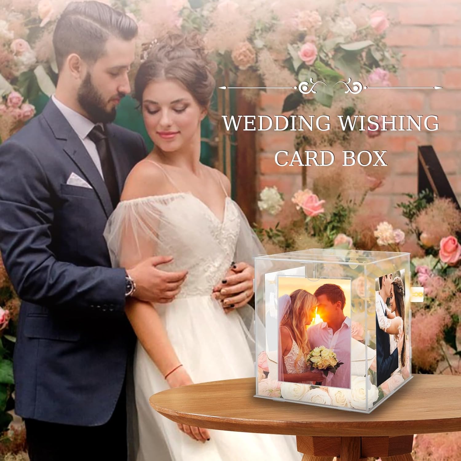 ODM Acrylic Wedding Card Box with Picture Frame, Acrylic Card Box with Slot, Clear Gift for Wedding Reception Anniversary Graduation Birthday Party Baby Shower Custom Mold Development