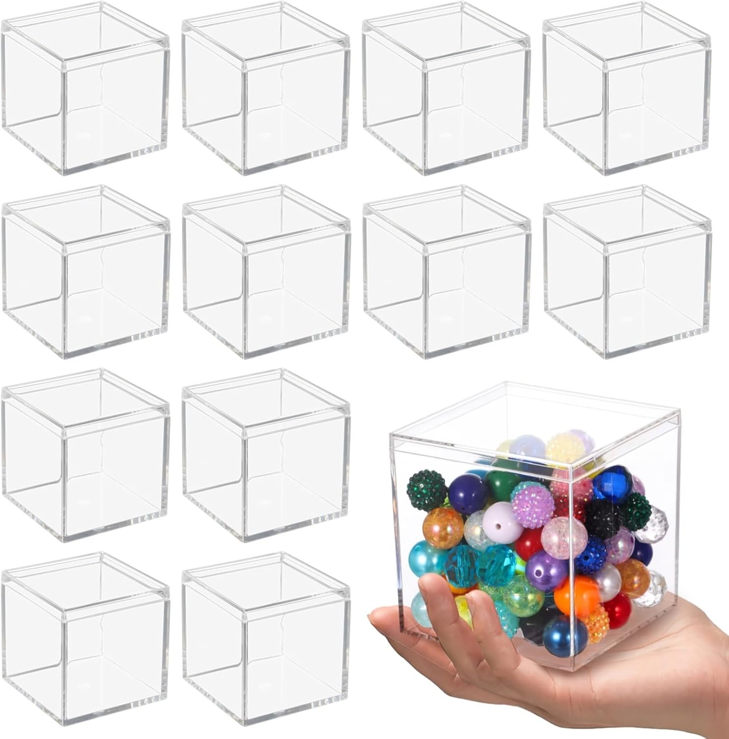 Homaisson 12 PCS Acrylic Square Cube 4 x 4 x 4 Inches, Small Clear Plastic Display Boxes with Lids, Clear Acrylic Storage Square Cube Boxes, Display Case Container for Candy Jewelry Tiny Items