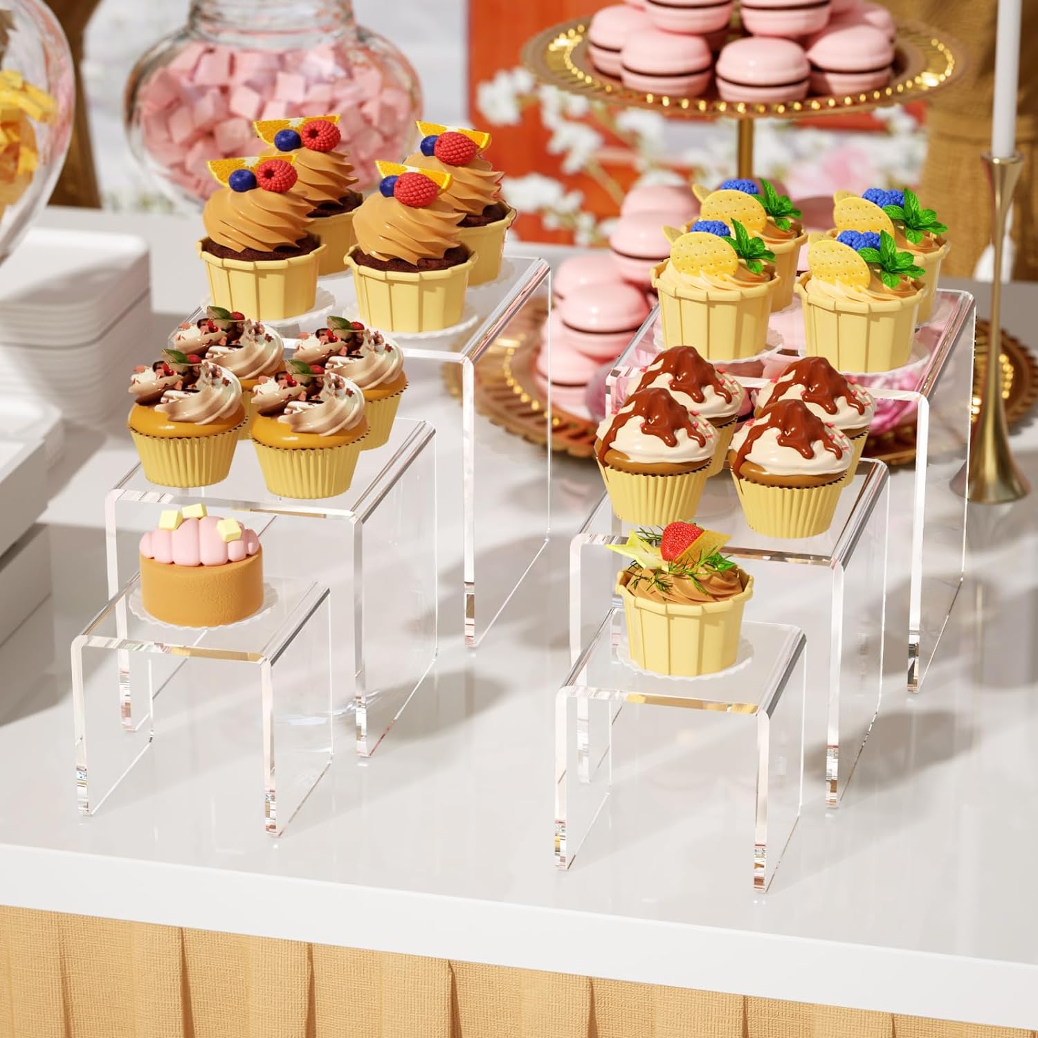 ODM NIUBEE 2 Set Acrylic Risers Display for Funko POP Figures,Clear Cake Stands for Candy Dessert Table Decorations-3"x4"x5" Custom Logo Service