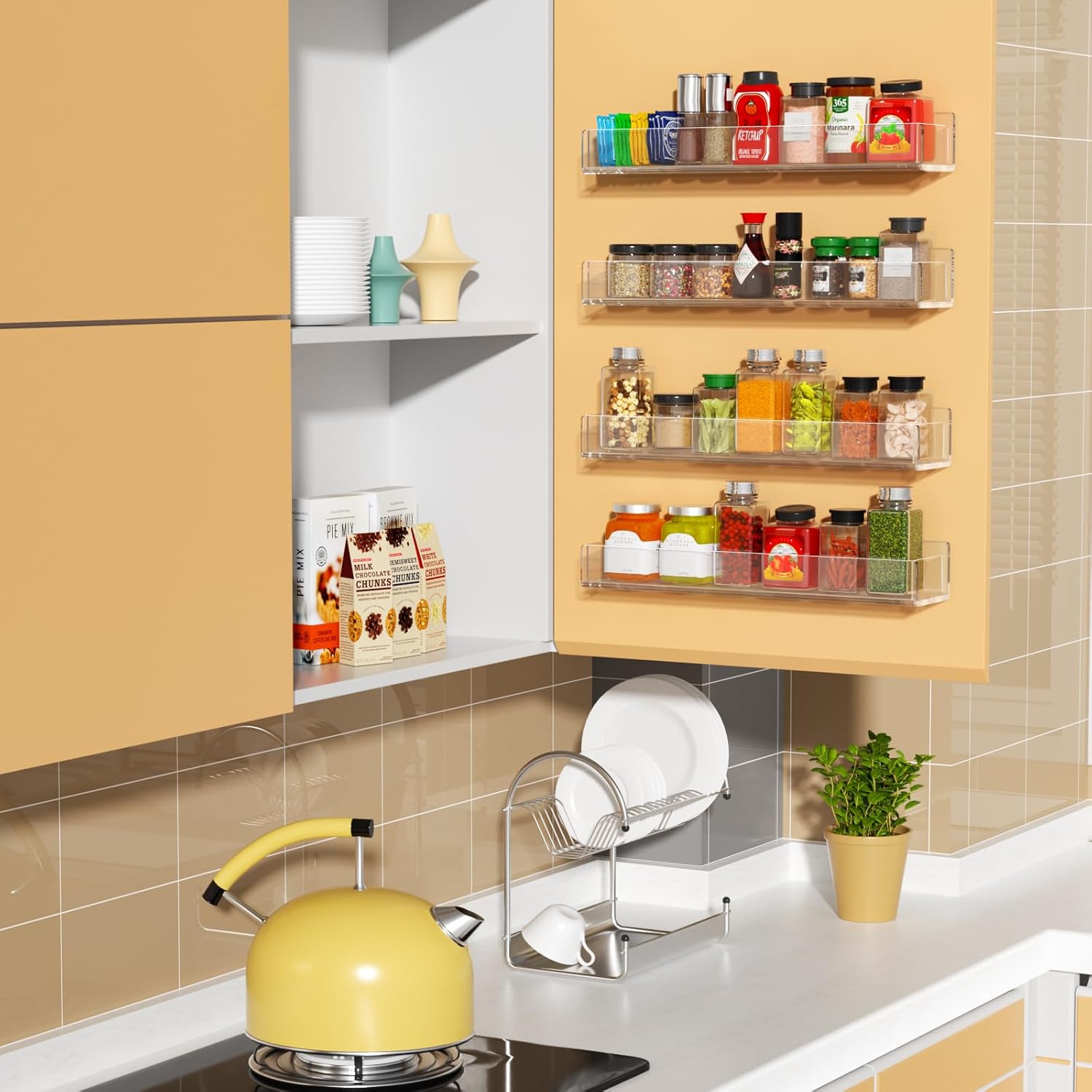 Private Label NIUBEE Wall Mounted Spice Rack Organizer,Clear Acrylic Spice Shelf Storage Holder,Hanging Seasoning Rack Organizer for Wall Kitchen 4 Pack Dropshipping Friendly