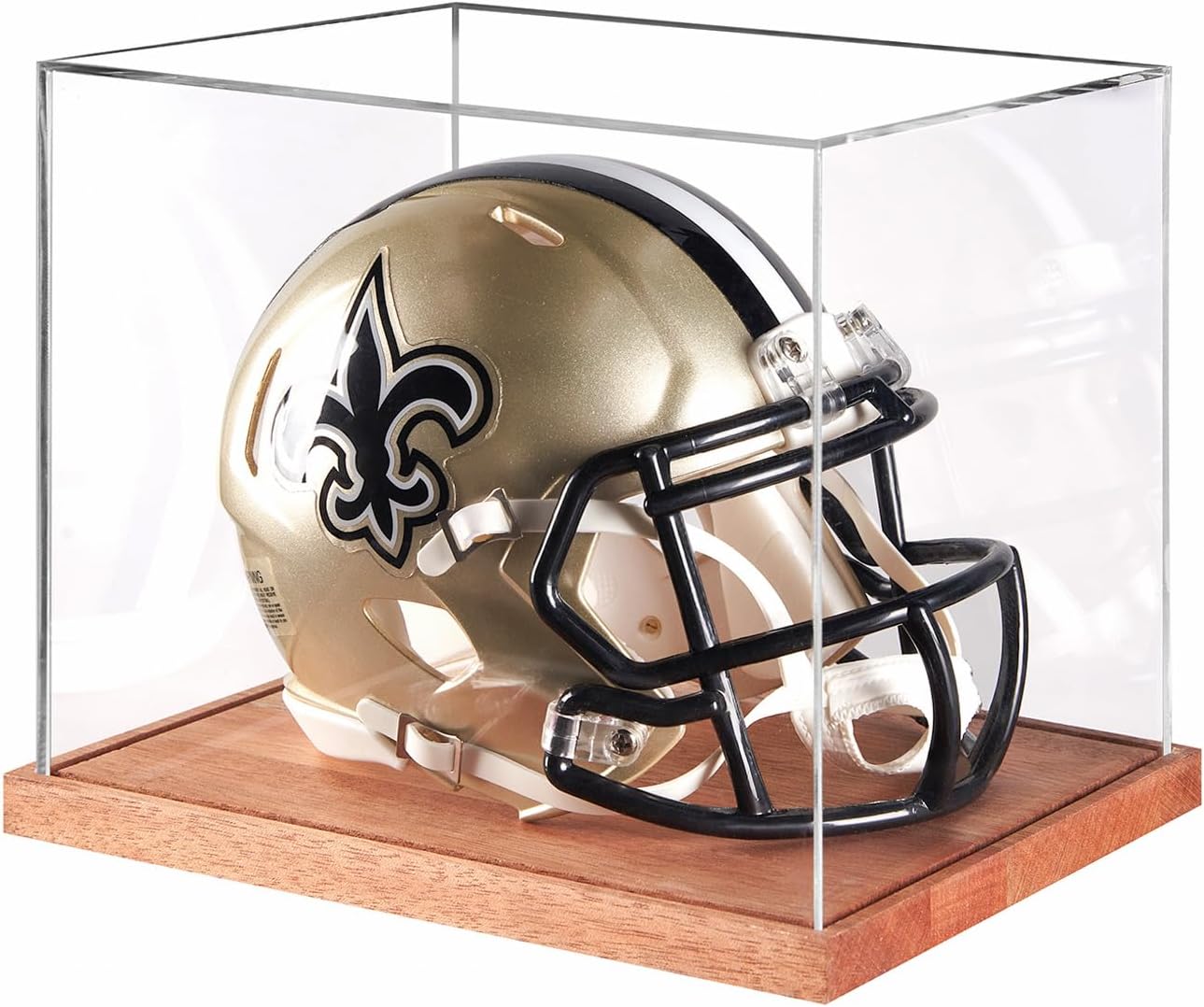 Mini Helmet Display Case, No Assembly Required Acrylic Clear 1/2 Football Baseball Helmet Showcase, Solid Wood Base UV Protection Souvenirs and Collectibles Box, Ideal Gift for Sports Enthusiast