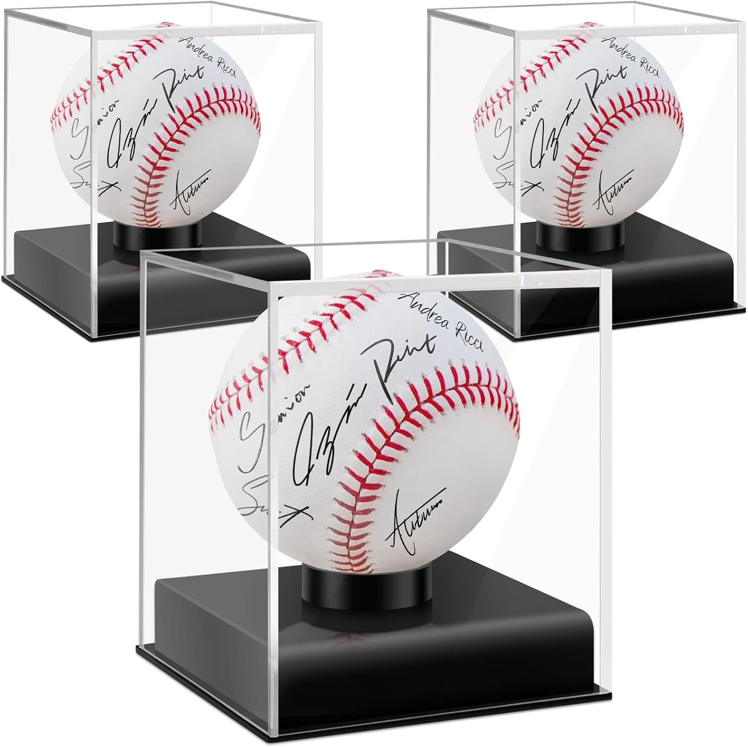 Baseball Display Case, UV Protected Acrylic Clear Baseball Display Case, Square Cube Ball Memorabilia Display Box, Autograph Ball Protector, Baseball Holder for Official Size Ball (3 Pack)