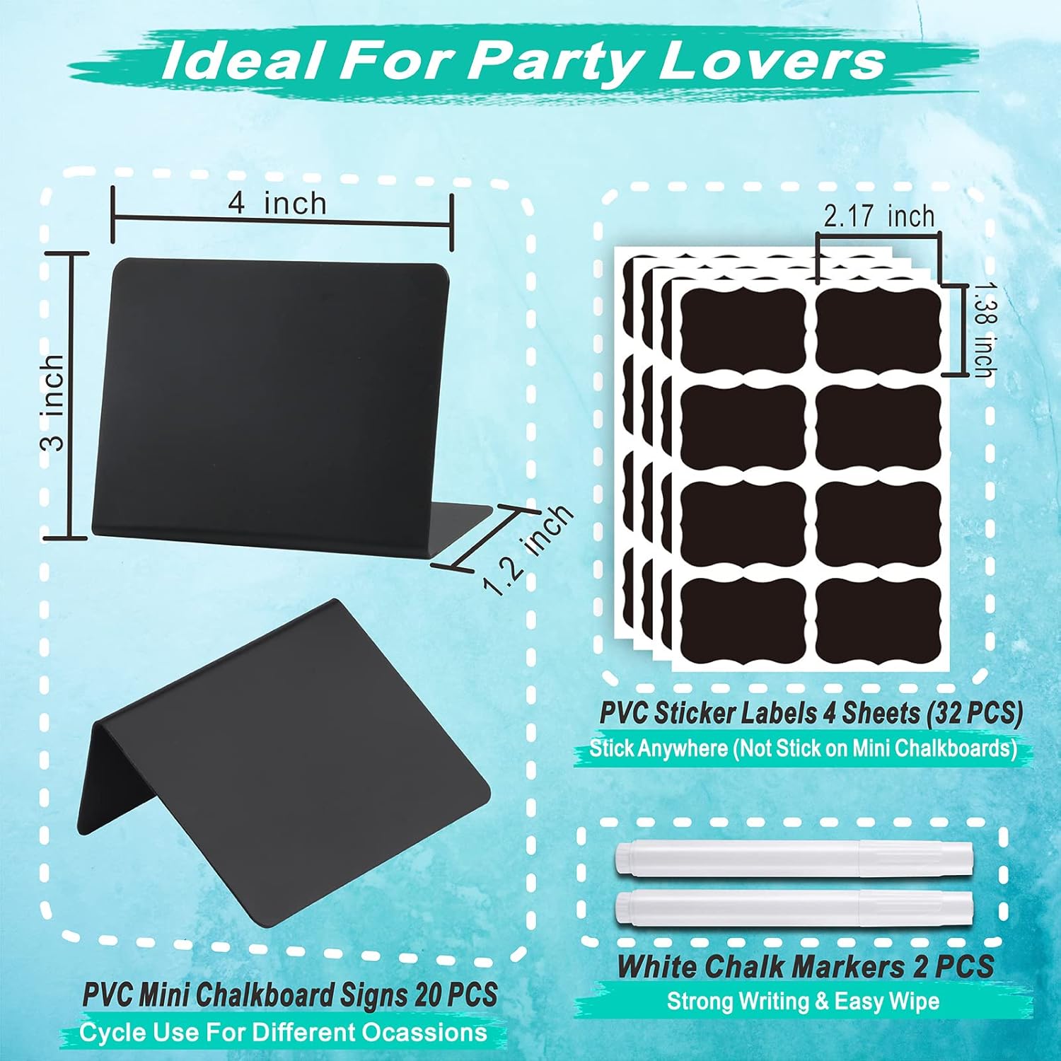 Wholesale OEM ODM 54-Piece Set of Mini Chalkboard Signs for Food: 20 Erasable Chalk Board Table Sign Labels, 2 White Markers, 32 Removable Stickers, Display Stand Tags for Buffet, Party, Wedding, Bakery, Tabletop Menu Factory & Supplier