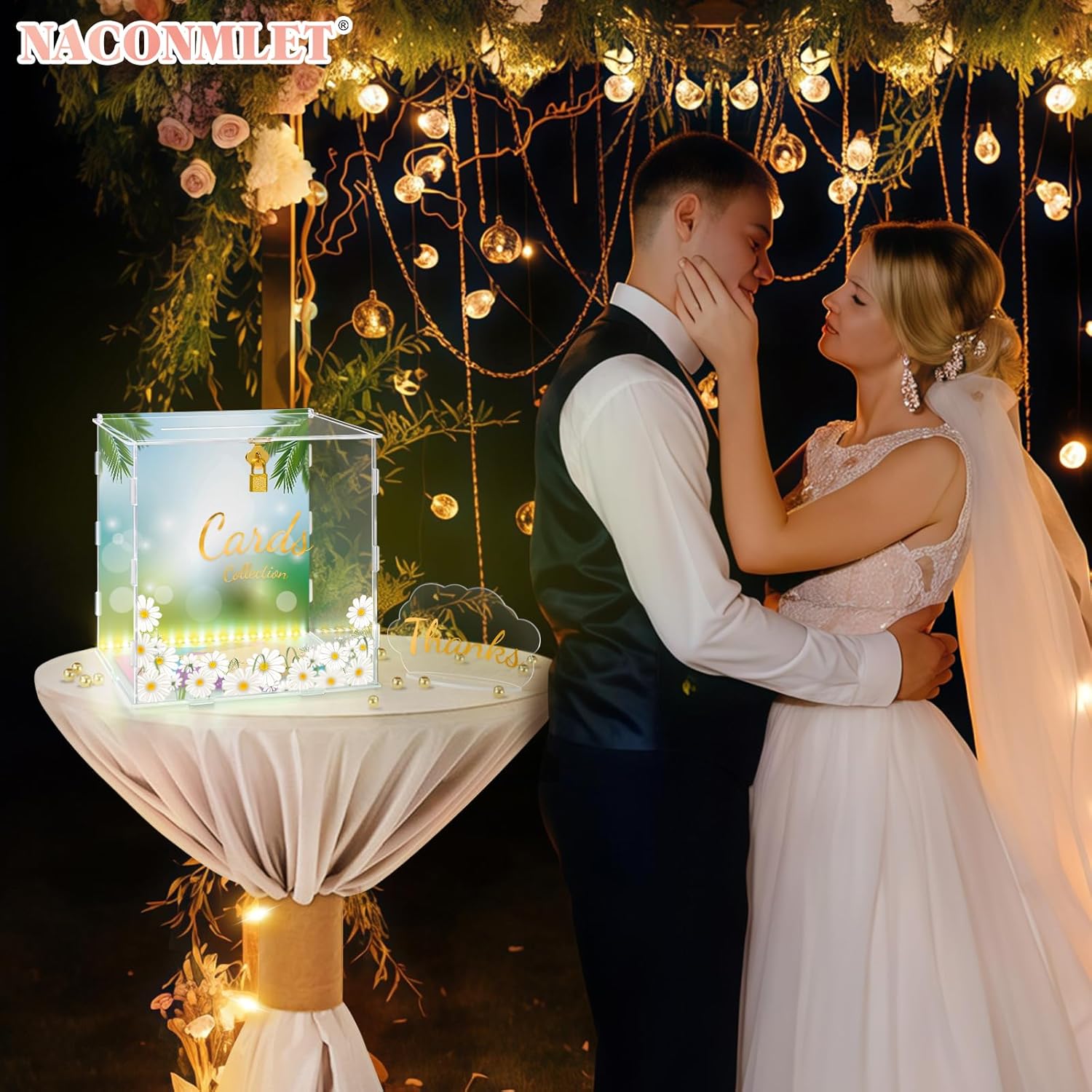 Private Label Card Box for Wedding,Acrylic Birthday Card Box Letter Envelope Holder with Lock and Slot for Reception Wedding Birthday Party Baby Shower Anniversary Ecommerce Ready Product