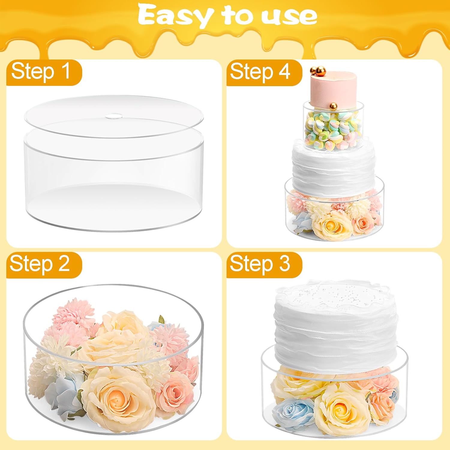 Private Label Choowin 2 Pcs Acrylic Cake Stand with Lid - Fillable, Floating, Clear, Round Cake Stand for Birthday & Wedding & Party (12 inch, 8 inch) Wholesale Manufacturer