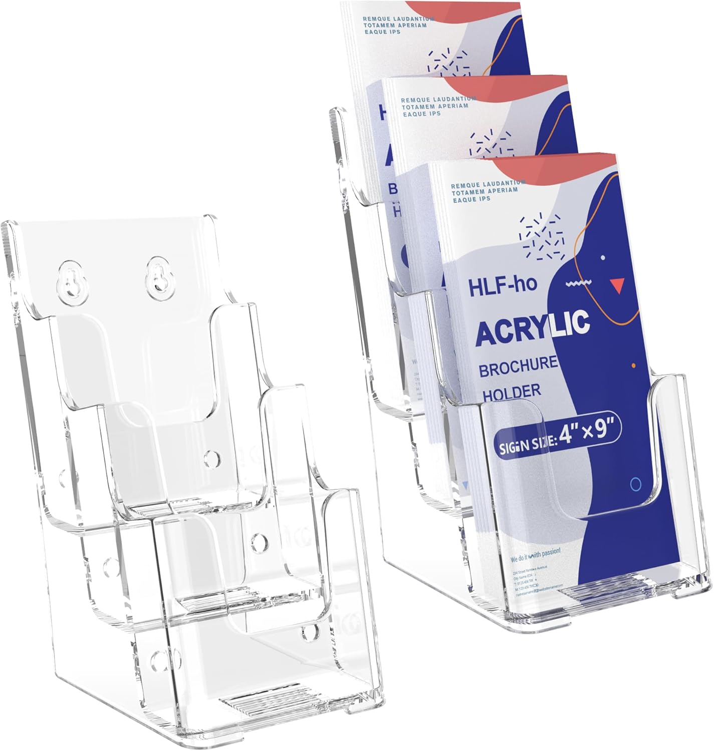 Brochure Holder 4x9 Inch 3 Tier Acrylic Literature Holders Clear Plastic Flyer Display Stand for Pamphlets, Booklets, Menus, Multi Purpose Organizer for Office, Countertop Use, 2 Pack