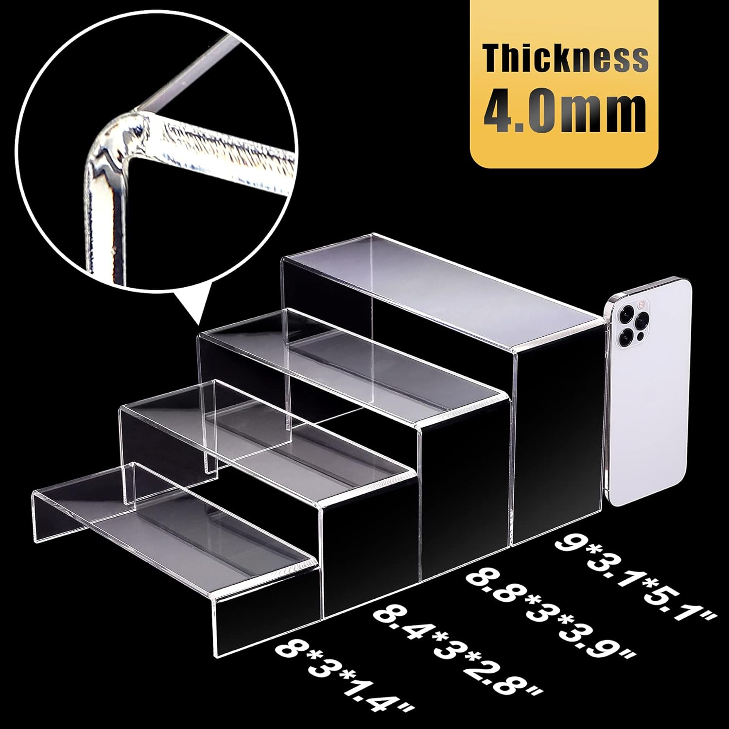 Private Label 2 Set Large Acrylic Risers, 8 Pcs Rectangular Clear Acrylic Display Stand, Display Risers Shelf for Retail Desktop Shoe Showcase Jewelry Funko Pop Figures OEM Wholesale Manufacturer
