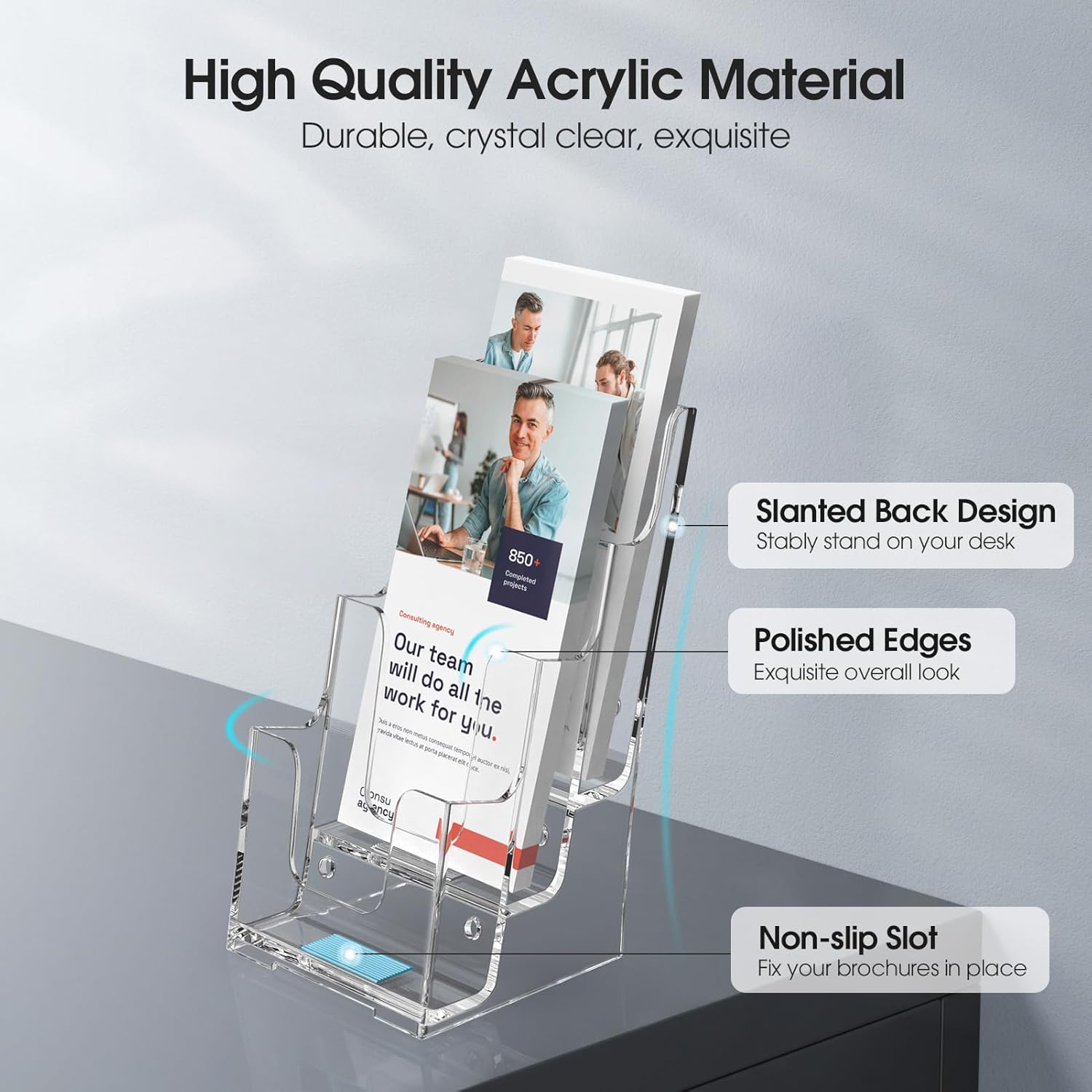 Wholesale MaxGear Acrylic Brochure Holder, 4 Inch Wide 3 Tier Literature Display Stand, Clear Premium Acrylic Pamphlet Holder, Multi Pocket Wall Mount or Countertop Organizer, Office or Home Use, 2 Pack China Factory Bulk Supply