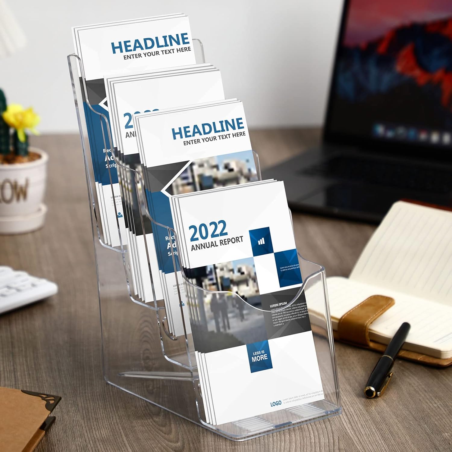 Wholesale Crtiin 2 Pieces Acrylic Brochure Holder Display Stand,4 Tier Clear Pamphlet Flyer Holder,Acrylic Magazine Clear Organizer for Wall Mount or Countertop China Factory Bulk Supply
