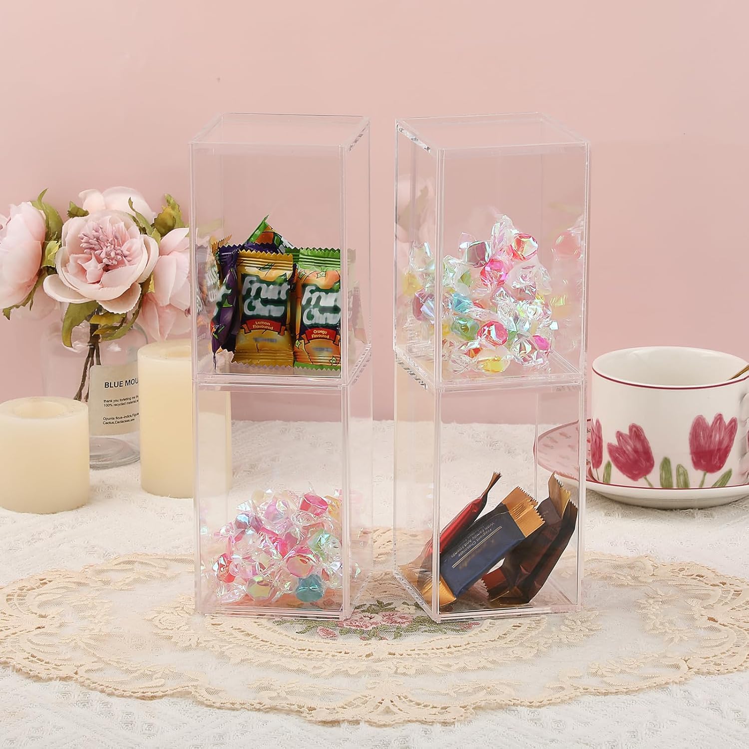 Wholesale OEM ODM JUXYES Pack of 4 Clear Display Case for Mini Action Figures, Acrylic Box With Sliding Door, Stackable Cube Small Showcase, Free Standing Collectibles Protection Factory & Supplier
