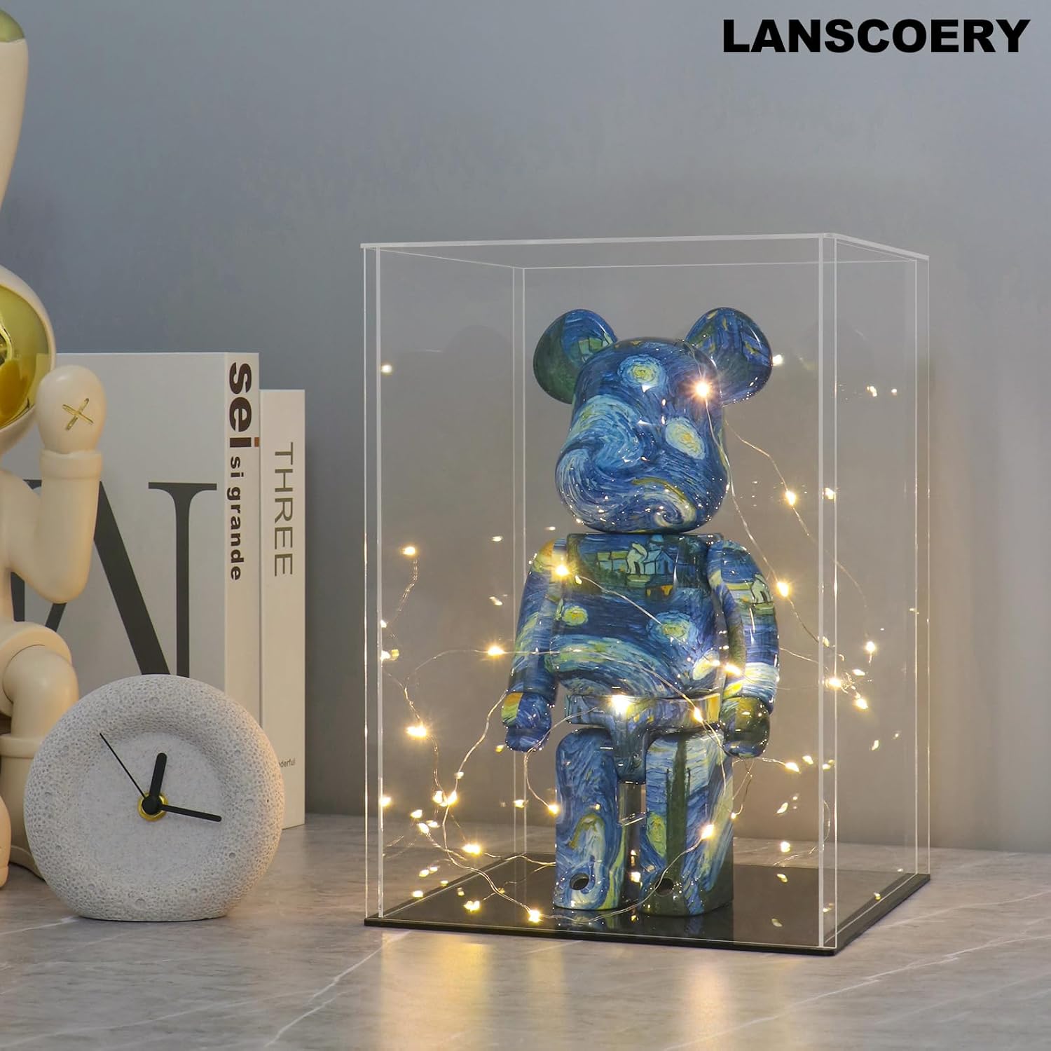 Wholesale OEM ODM LANSCOERY Acrylic Display Case, Assemble Showcase Display Box for Collectibles, with Dustproof & Seamless Display Design, 6x6x10inch Black Base Factory & Supplier