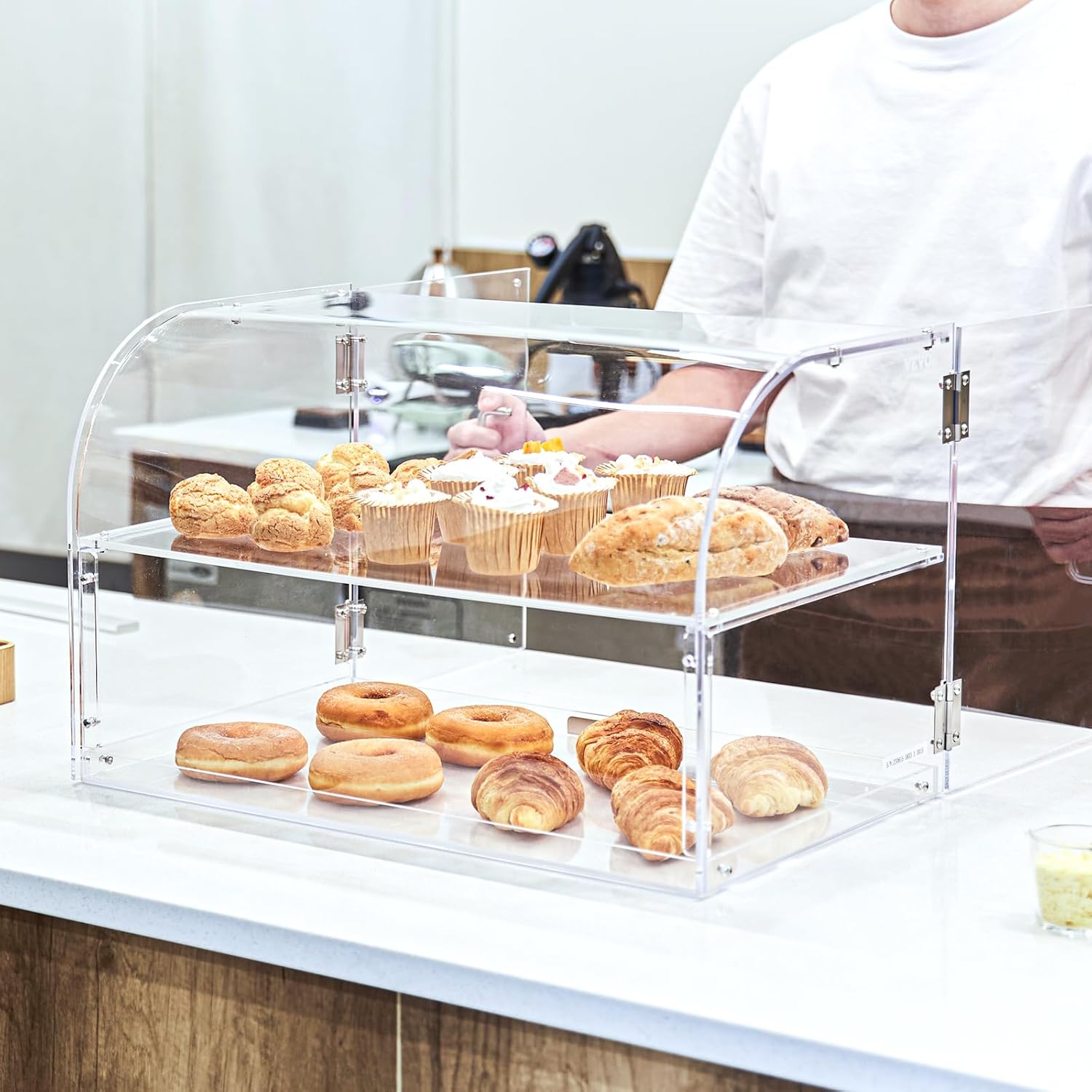 Wholesale OEM ODM VEVOR Pastry Display Case, 2-Tier Commercial Countertop Bakery Display Case, Acrylic Display Box with Rear Door Access & Removable Shelves, Keep Fresh for Donut Bagels Cake Cookie, 22"x14"x14" Factory & Supplier