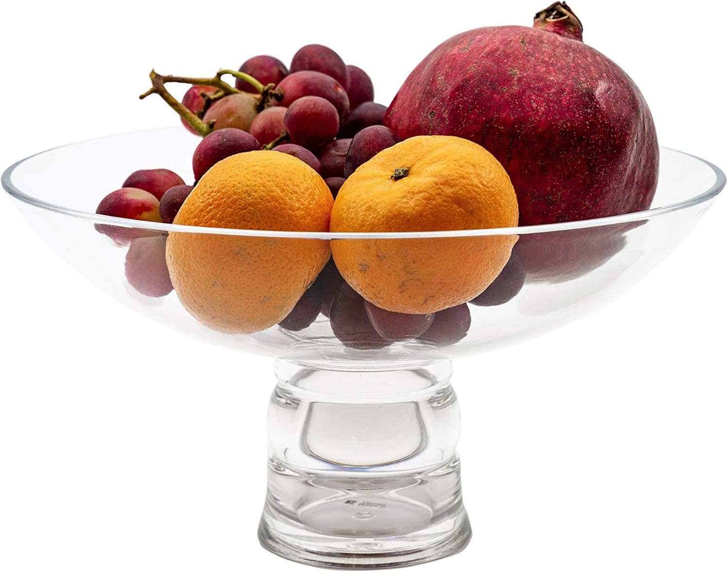 Huang Acrylic Clear Large Round Fruit Bowl with Multifunctional Removable Pedestal | Decorative Kitchen Table or Countertop Centerpiece Stand | 10.5 x 10.5 x 5.5 inches