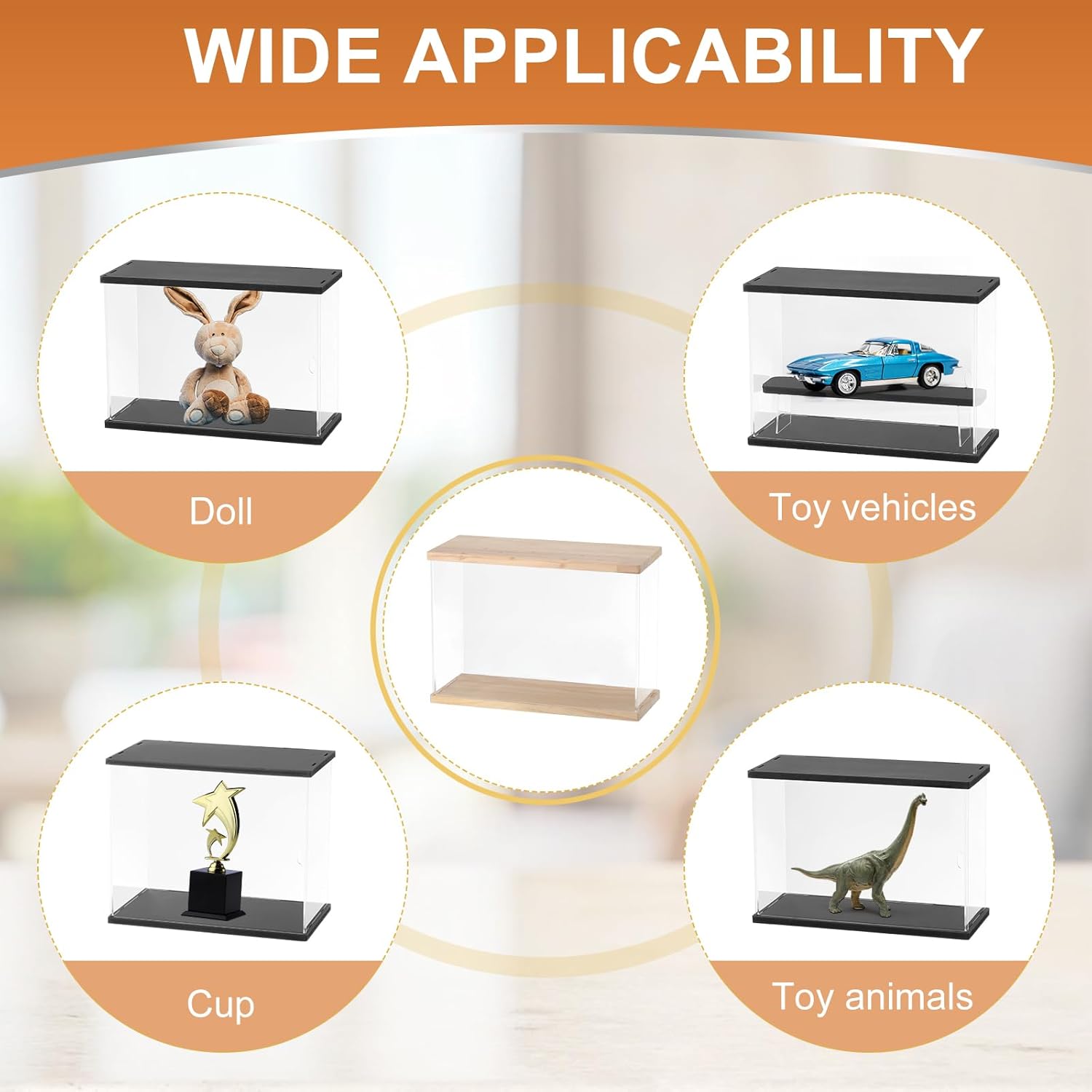 Private Label MECCANIXITY Clear Display Case, 2 Layer Acrylic Figure Display Case Clear Display Boxes for Collectibles, Figures Model Toys Home Storage(with Square LED Light, 13x5x9 Inch Wood Base) Ecommerce Ready Product