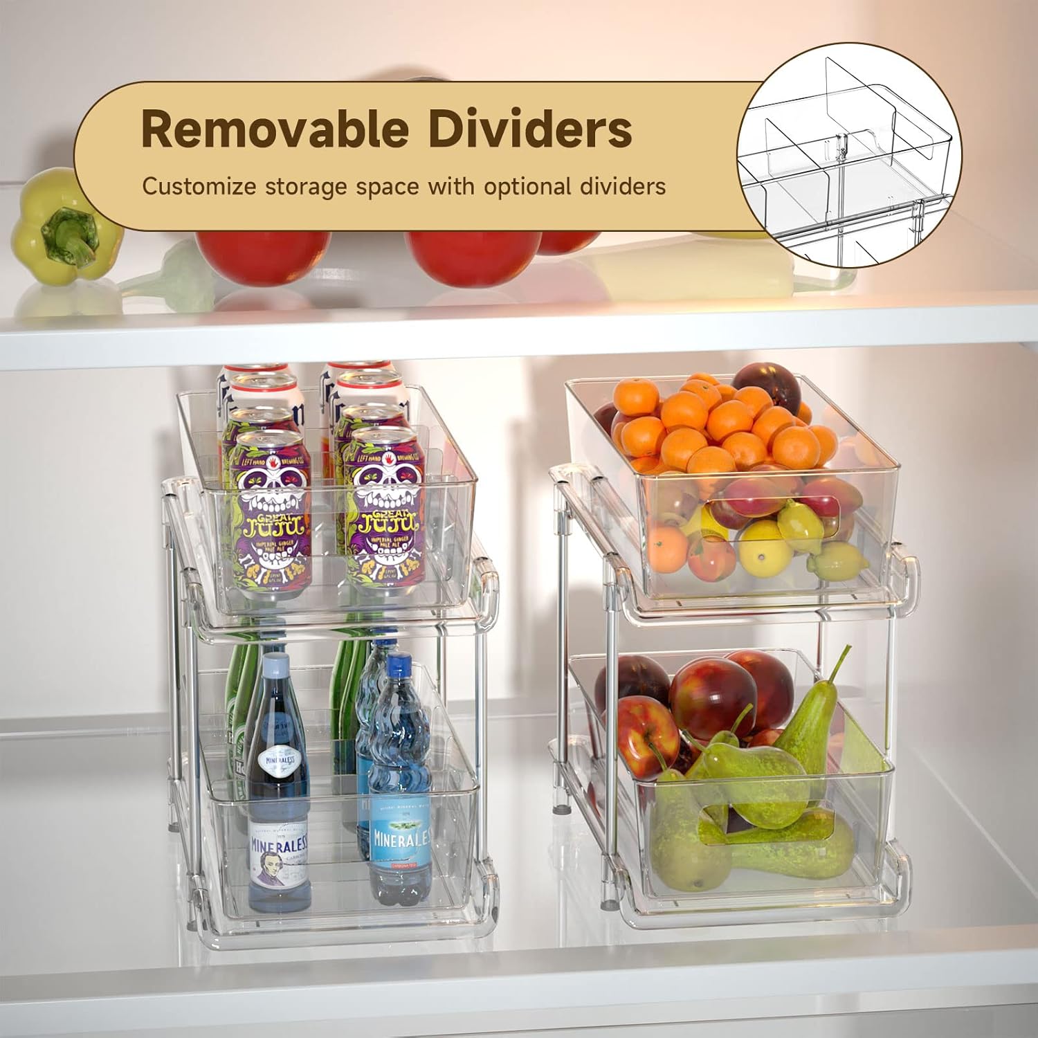 Private Label HIHEGD 2-Tier Bathroom Organizer with Dividers, Clear Under Sink and Pull-Out Cabinet Organizer for Kitchen and Pantry Storage Factory Direct Price