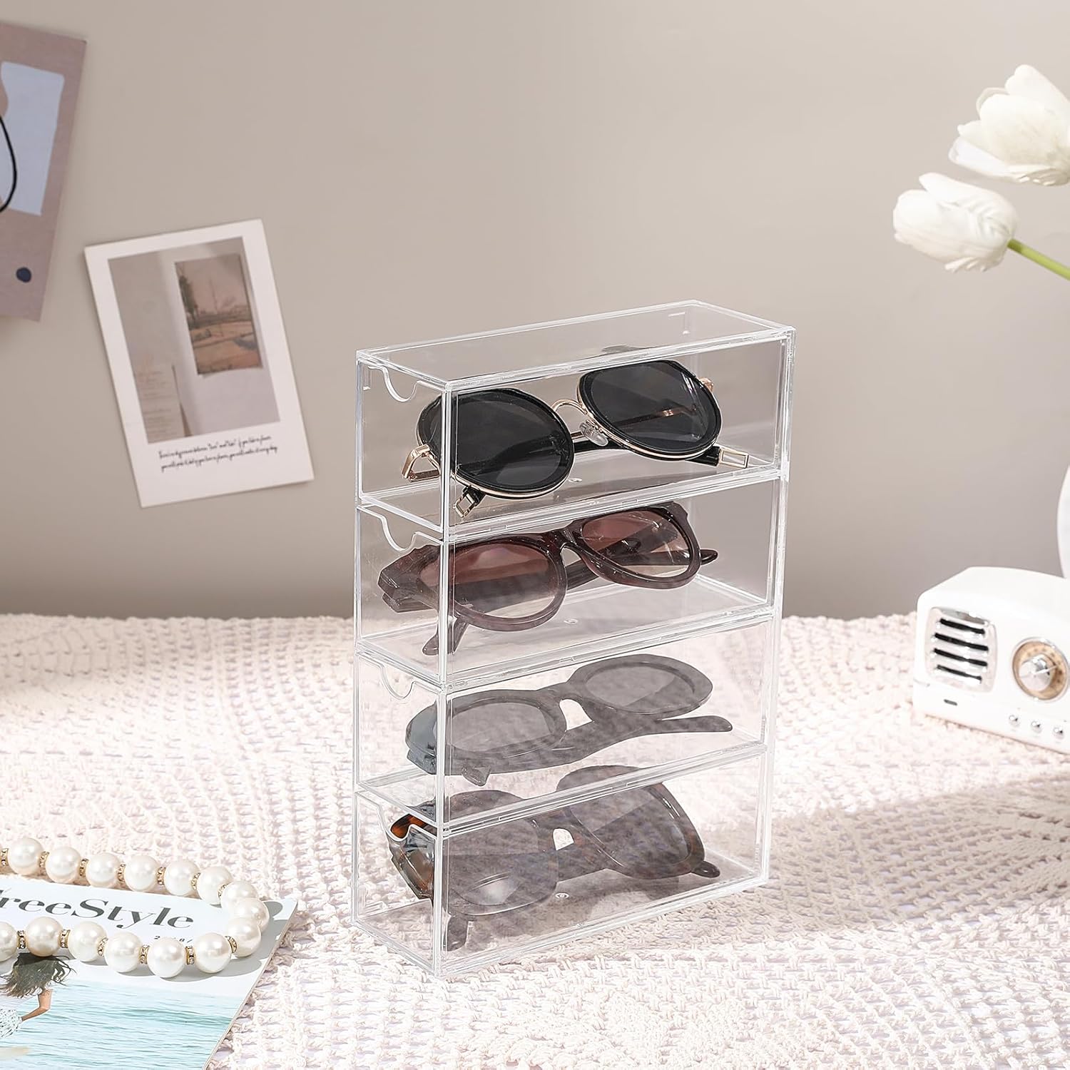 Private Label Acrylic Stackable Drawer Organizer with 4 Clear Drawers for Bathroom & Vanity Makeup Storage Factory Direct Price
