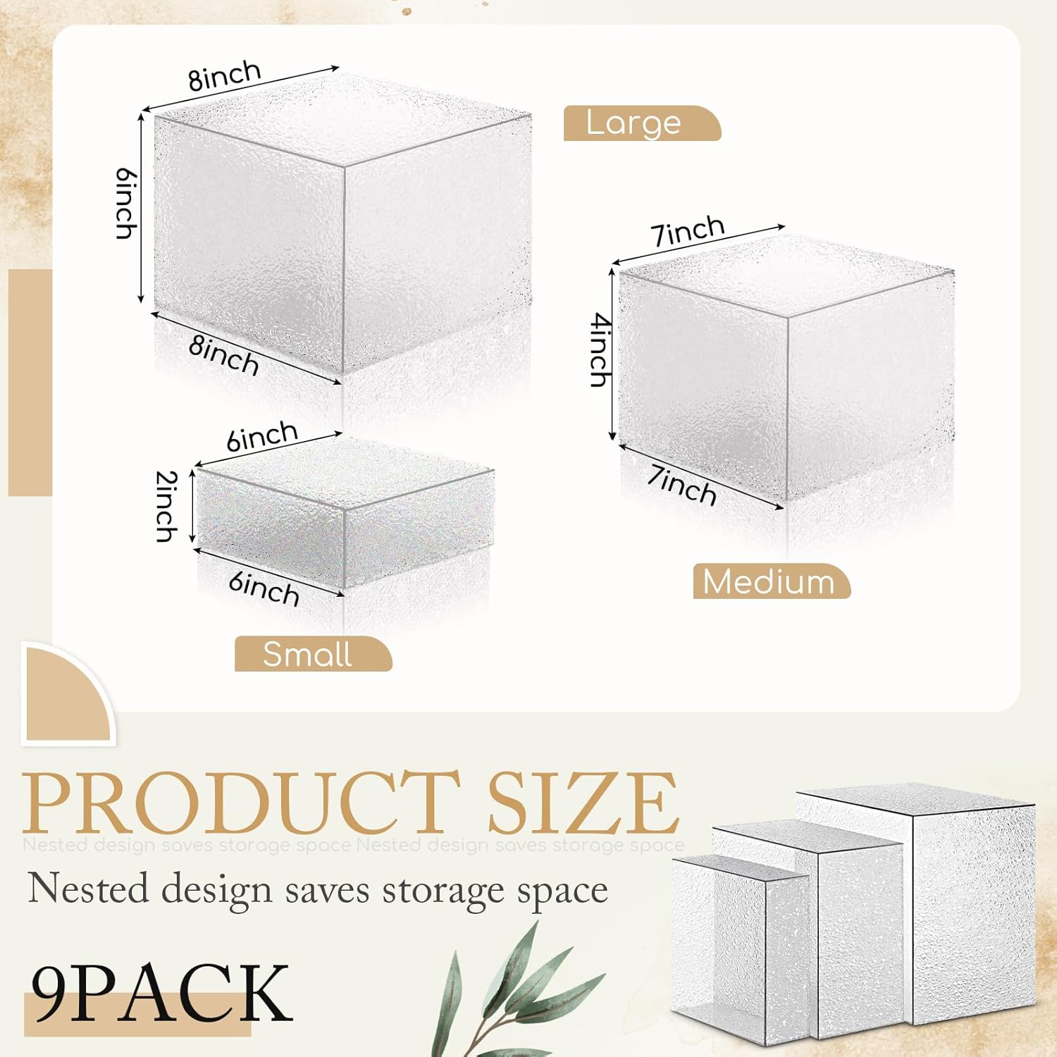 ODM Suzile 9 Pcs Food Risers Buffet Risers Acrylic Display Box Cube 5 Sided Clear Display Riser with Hollow Bottoms for Party, 8 x 8 x 6 Inch, 7 x 7 x 4 Inch, 6 x 6 x 2 Inch (Crushed Ice Pattern) Custom Logo Service