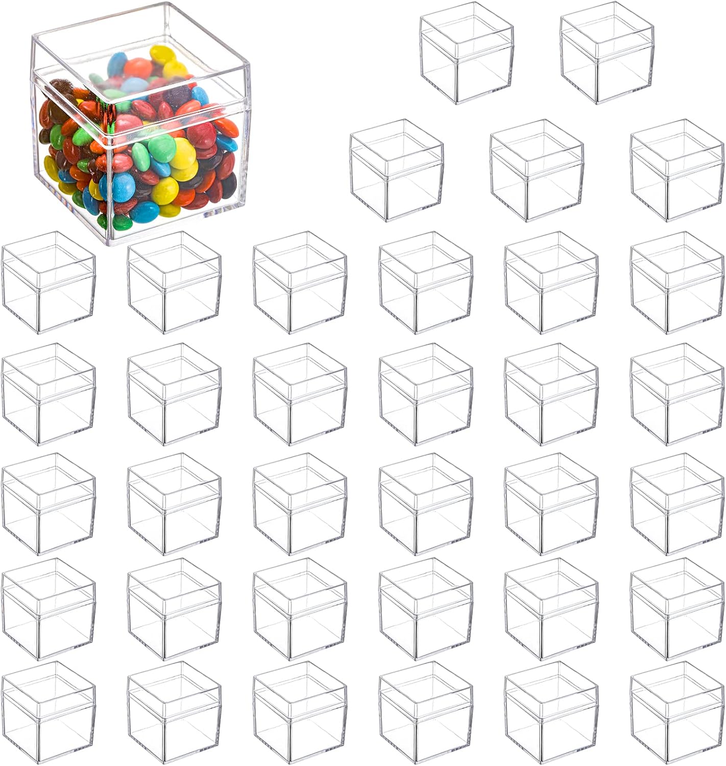 Okllen 36 Pack Acrylic Square Cube, Small Clear Box with Lids, Treat Gift Boxes Candy Storage Container for Cosmetics, Makeup, Jewelry, Party Favor, 2x2x2 Inches