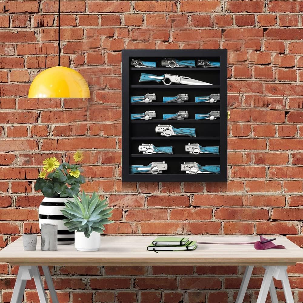 Private Label Pocket Knife Display Case Knife Collection Display Box for Wall Folding Knife Cabinet with Uv Protection Acrylic Lockable for Military Knife Black Custom Mold Development
