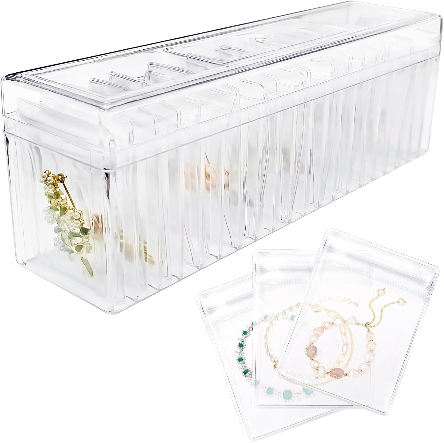 Acrylic Jewelry Box Organizer, Clear Jewelry Organizers and Storage, With 20 Anti Tarnish Jewelry Bags, Acrylic Earring Holder Organizer Box, For Rings, Earrings, Necklaces