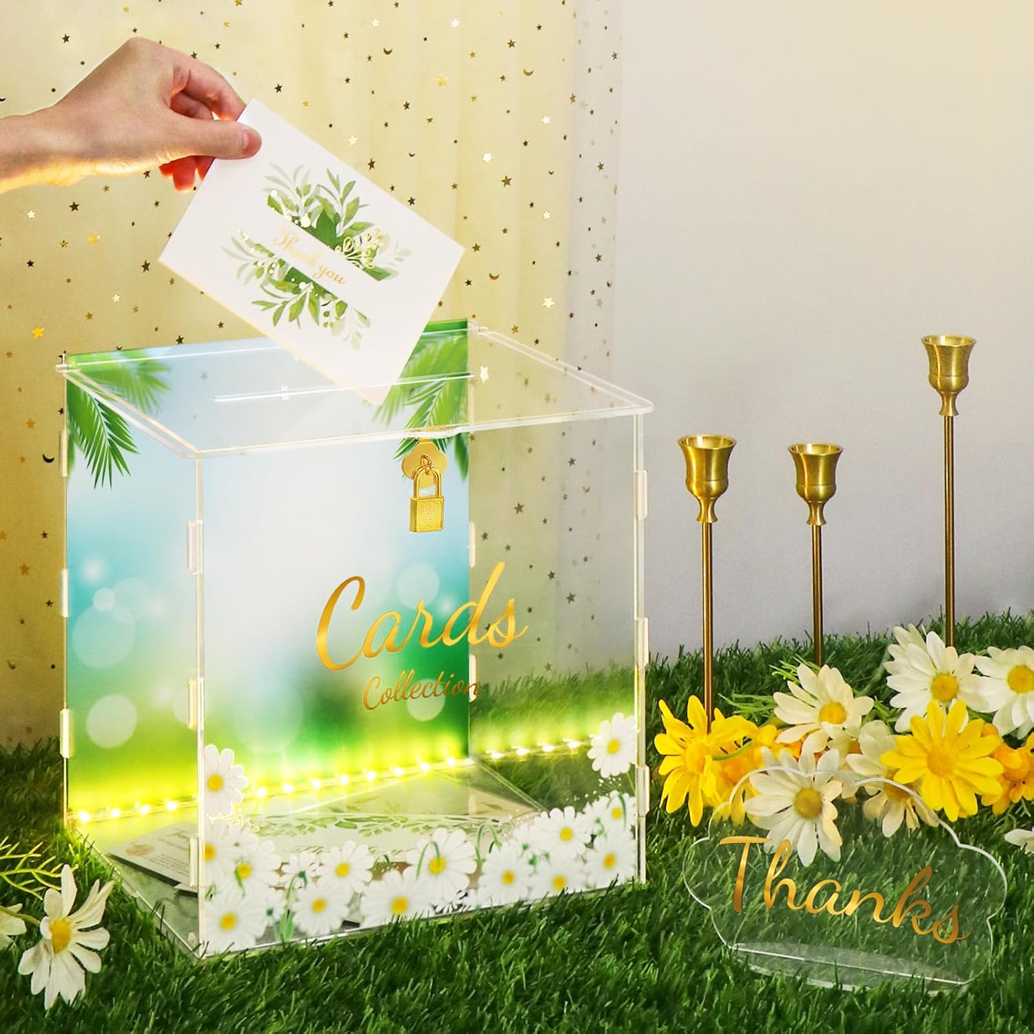Card Box for Wedding,Acrylic Birthday Card Box Letter Envelope Holder with Lock and Slot for Reception Wedding Birthday Party Baby Shower Anniversary