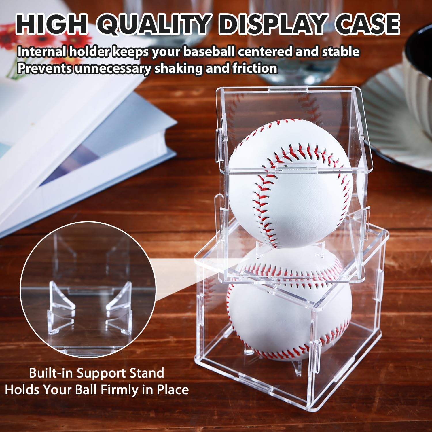 ODM 2 Pack Assembled Baseball Display Case, UV-Blocking Acrylic Baseball Holder Display Case, 3.2 Inch Cube Clear Softball Holder Box, Signed Baseballs Protector for Collectibles, Memorabilia, Tennis Ball Custom Logo Service