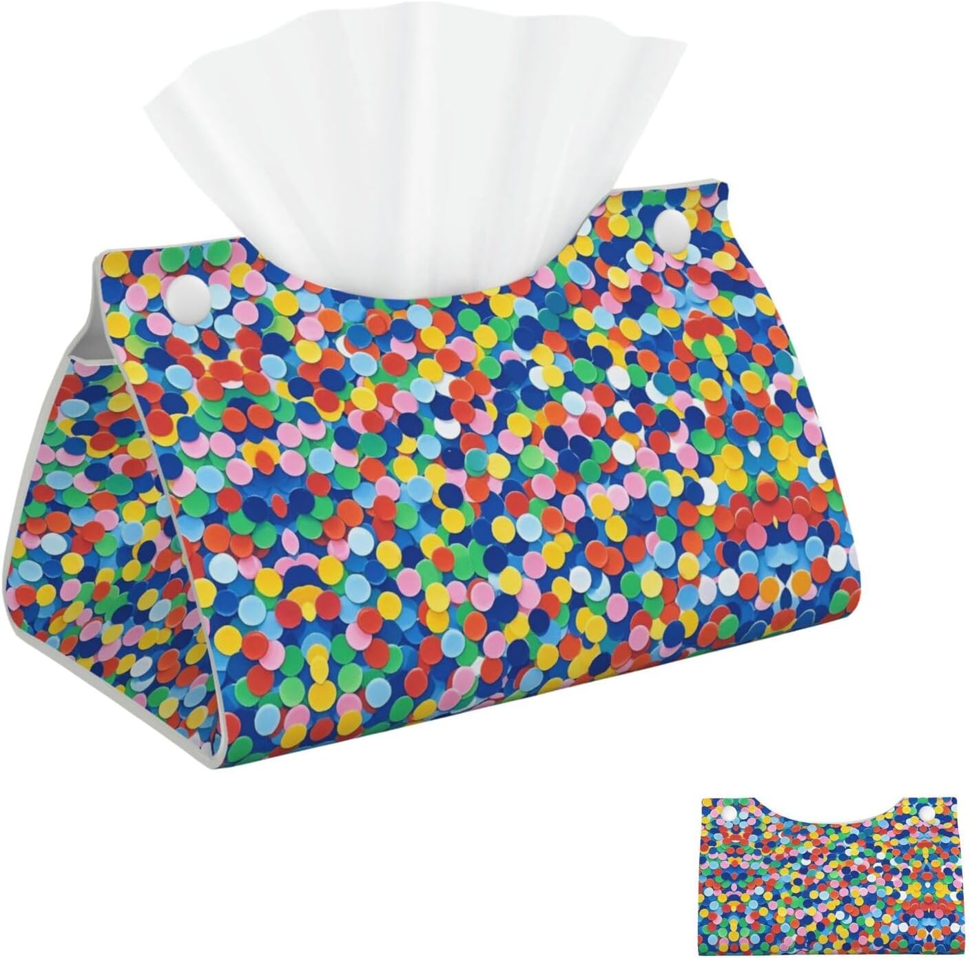 Tissue Box Cover PU Leather Rectangular Tissue Holder Confetti Bright Pattern Tissue Box Decorative Napkin Dispenser Paper Holder for Night Stand Kitchen Bathroom Office 7.9" L x 4.9" W x 4.5" H