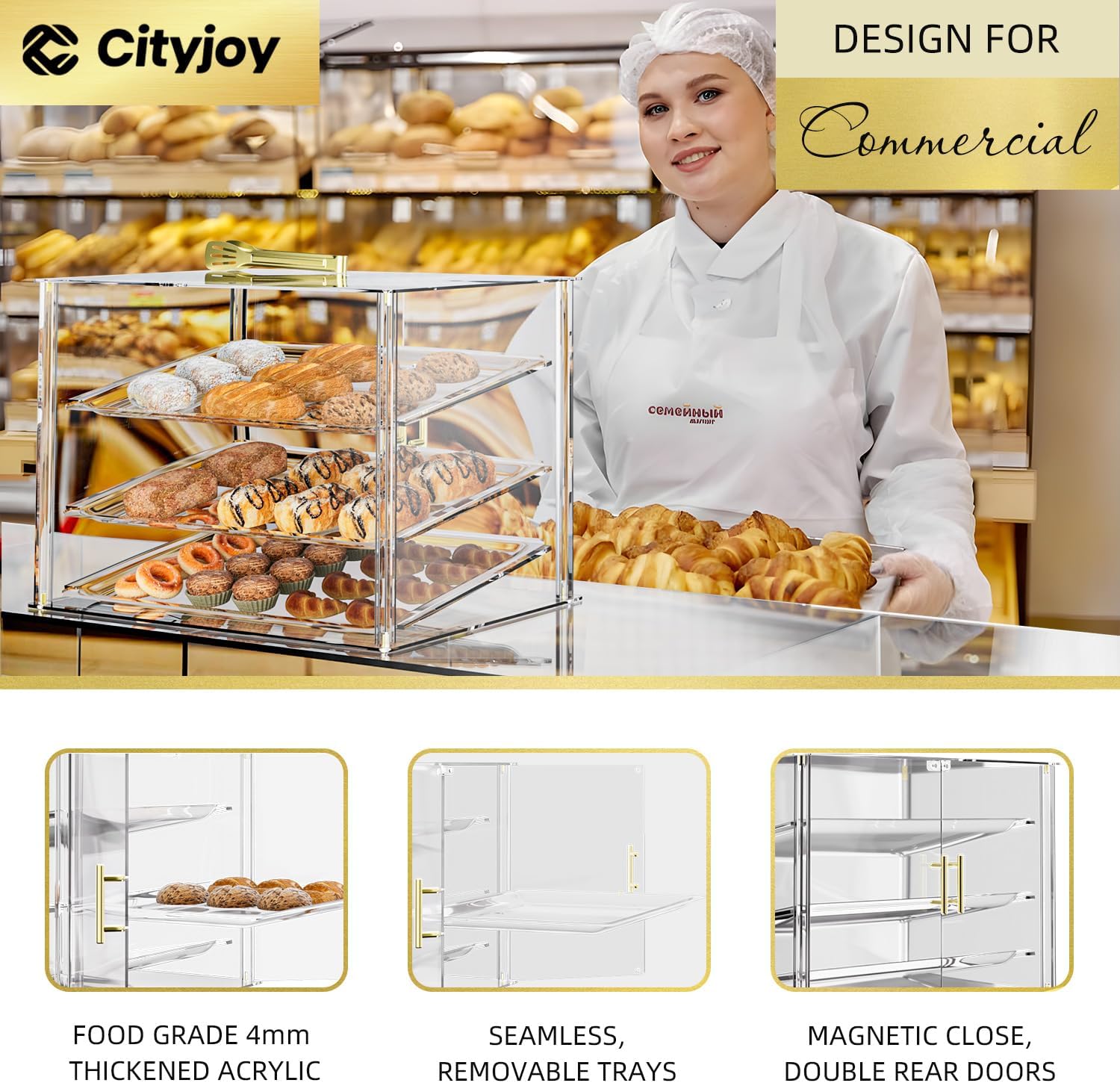 Wholesale OEM ODM 3-Tier Commercial Bakery Display Case with Removable Shelves & Magnetic Doors – Clear Acrylic Countertop Dessert Display Cabinet for Donuts, Cakes, Pastries Factory & Supplier