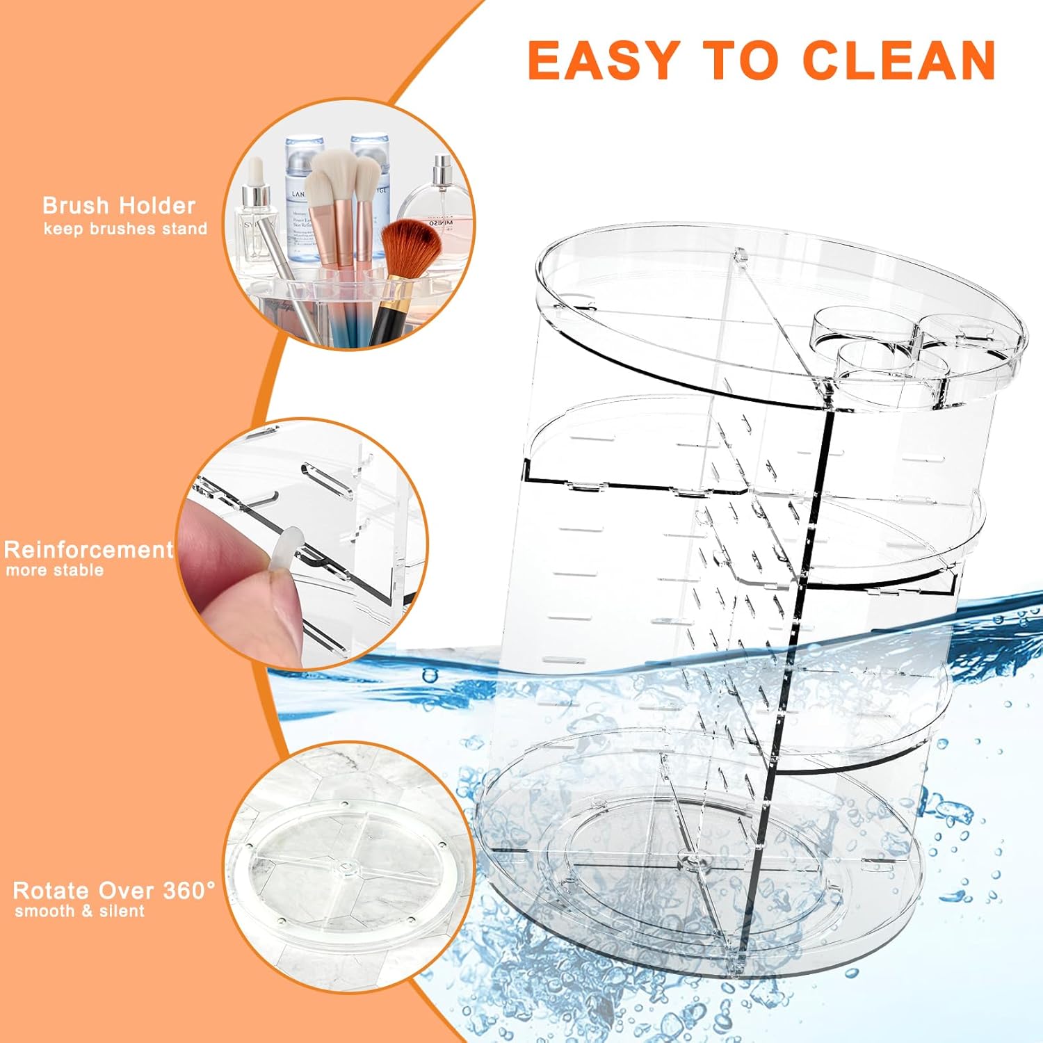 Private Label Rotating Makeup Organizer, DIY 8 Adjustable Layers Spinning Skincare Organizer, Cosmetic Display Case with Brush Holder Perfume Tray, Multi-Function Storage Carousel for Vanity Bathroom Countertop Factory Direct Price