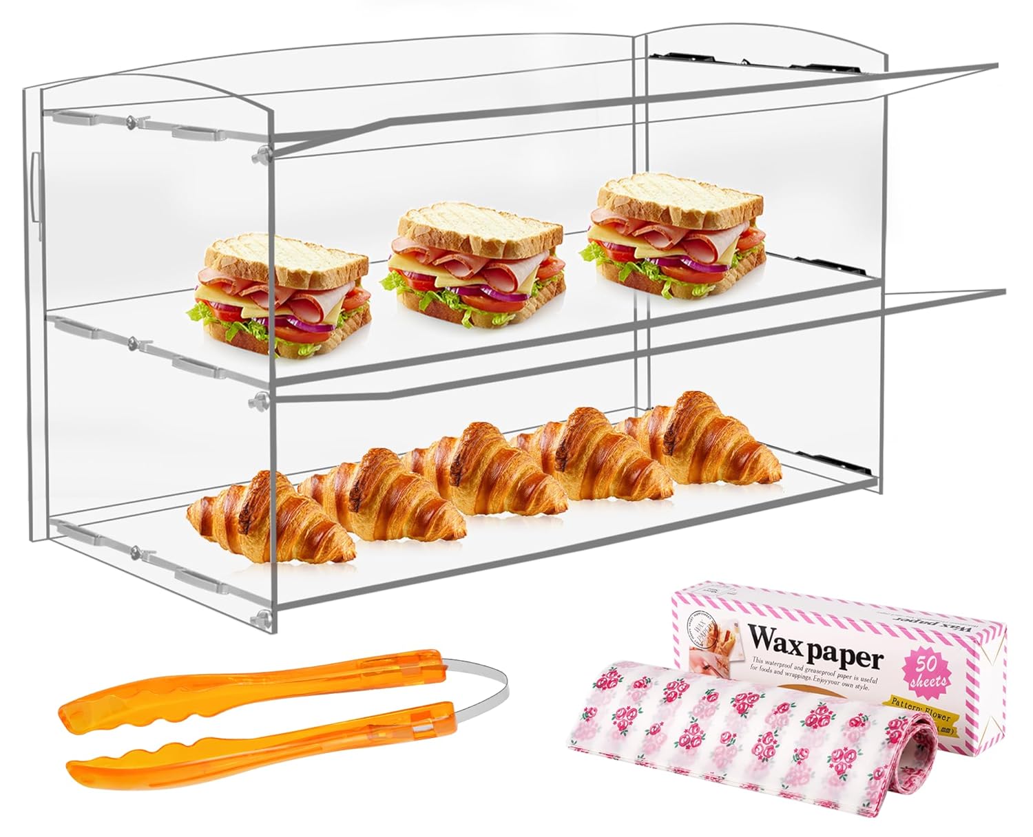 Acrylic Display Case 2 Layer Bakery Pastry Display Case Retail Display Counter Cases Acrylic Display Shelf Donut Cookie Display Cabinet Plastic Case