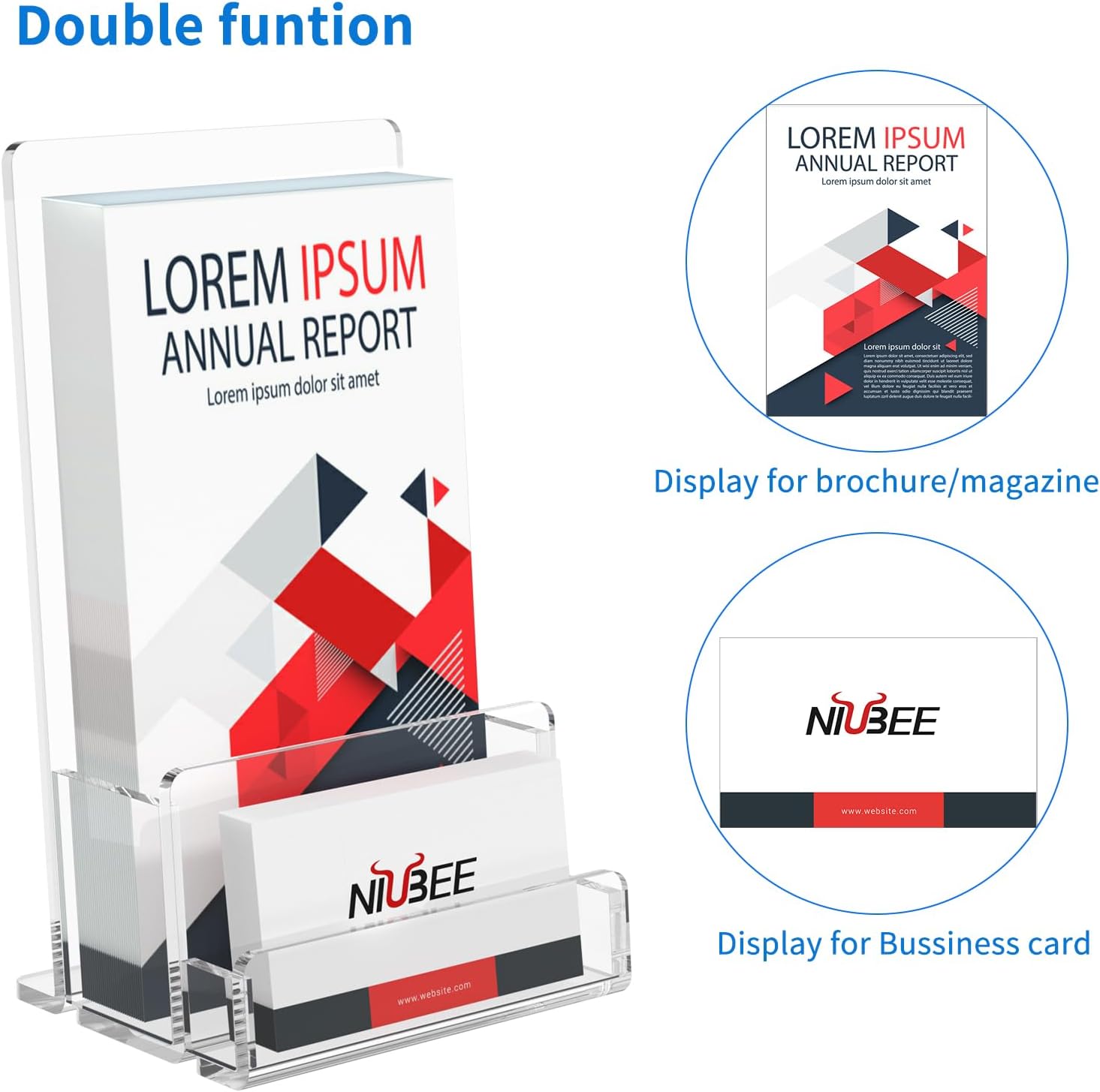 Wholesale NIUBEE 2-Pack Acrylic Brochure Holder 4‘’ , Clear Brochure Display Stand with Acrylic Business Card Holder, Plastic Flyer Display Stand for Magazine, Pamphlet, Booklets, Menu, Journals, Business Card China Factory Bulk Supply