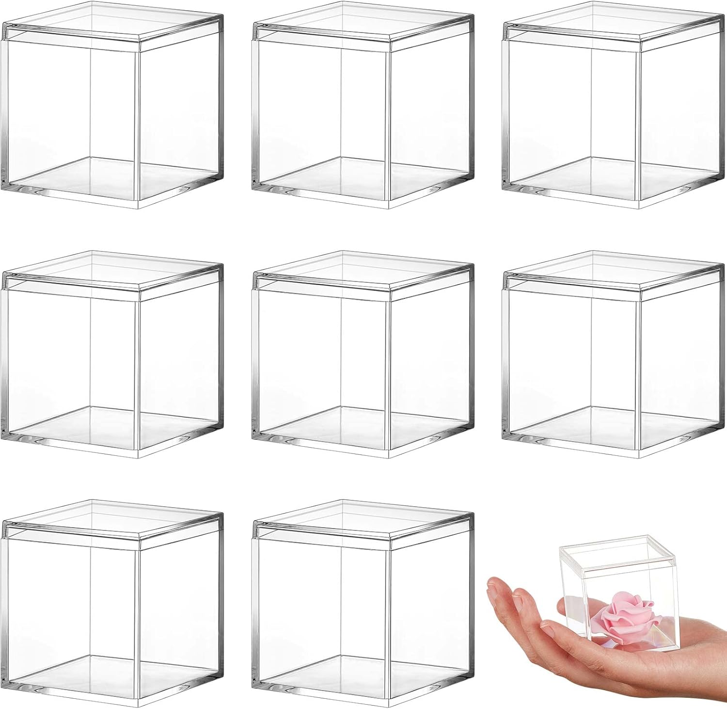 Blulu 8 Pieces Clear Acrylic Plastic Jewelry Box Mini Storage Box Mini Cube Containers with Lids for Candy Pill and Tiny Jewelry(Square,2.6 x 2.6 x 2.6 Inch)
