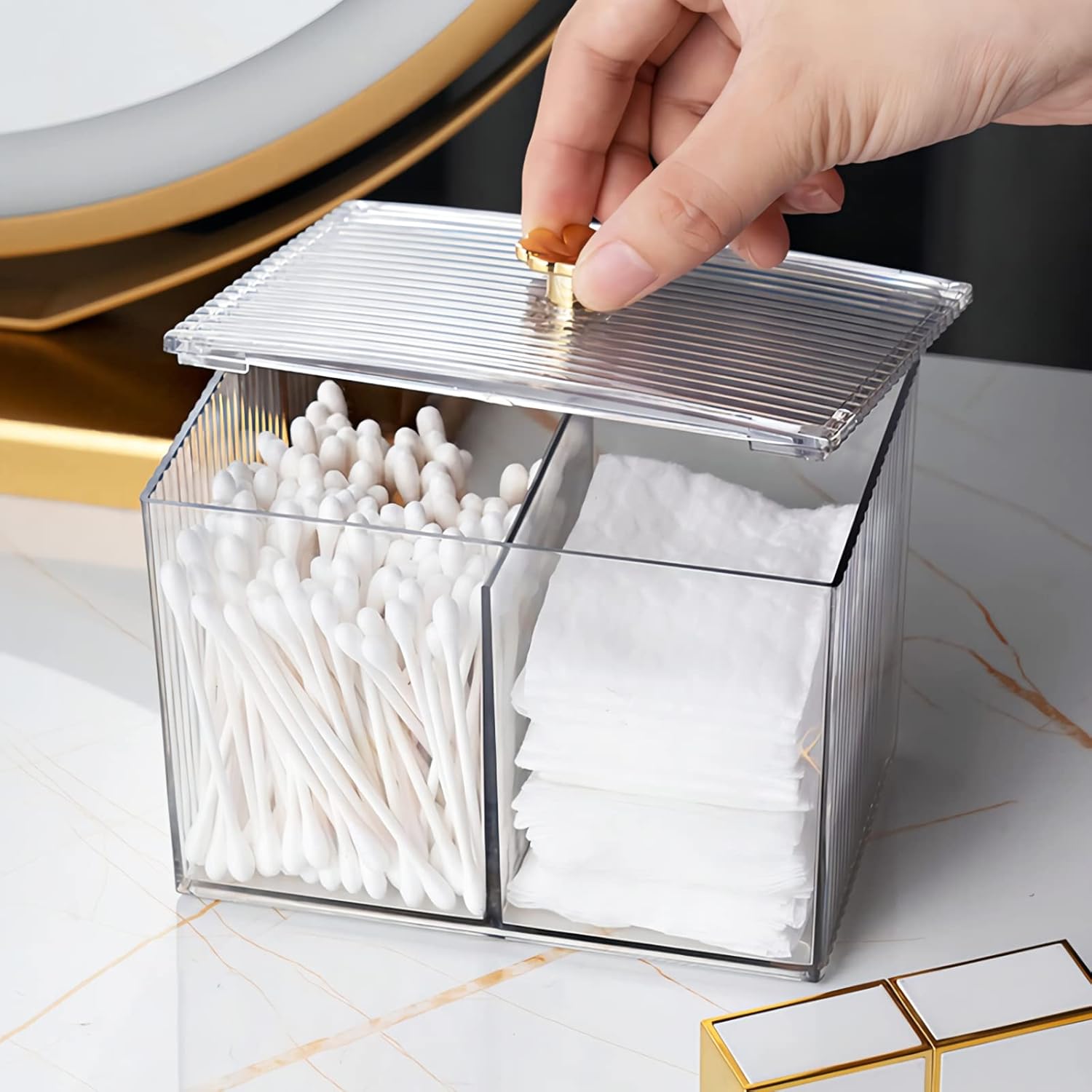 Private Label DASITON Acrylic Qtip Holder, Bathroom Jars With Lids Set, Apothecary Jar Dispenser For Cotton Ball, Swab, Round Pads, Floss Custom Logo Service