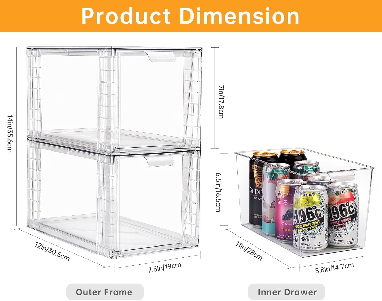 Private Label 4Pack Large Stackable Storage Drawers,Clear Acrylic Organizers with Handle,Easily Assemble for Kitchen Undersink,Bathroom,Cabinet,Makeup,Closet,Medicine,Pantry Organization Bins Custom Logo Service