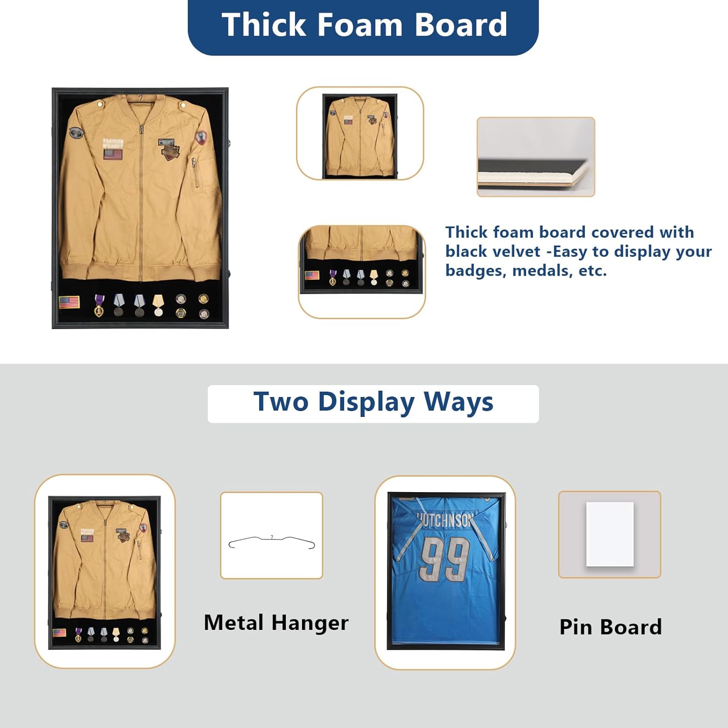 Private Label Military Uniform Display Case - Police Uniform Display Case - Lockable Wall Mount Cabinet with UV Protection Acrylic Door for Military Uniform, Jacket, XXL Jersey, Badage-Black Custom Mold Development