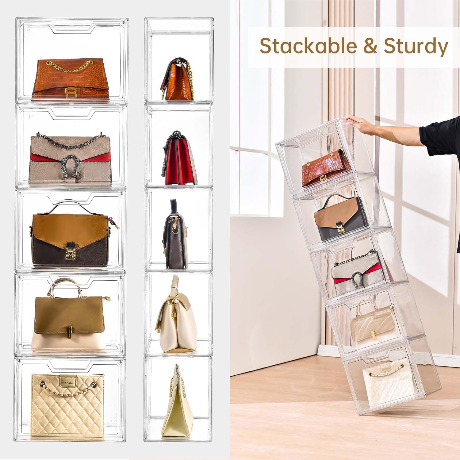 Private Label Stackable Storage Bins,Clear Acrylic Display Case, Acrylic Boxes with Lids, Stackable Storage for Handbags & Purse, Magnetic Lid Storage Bins for Home Organization-1 Pack Custom Mold Development