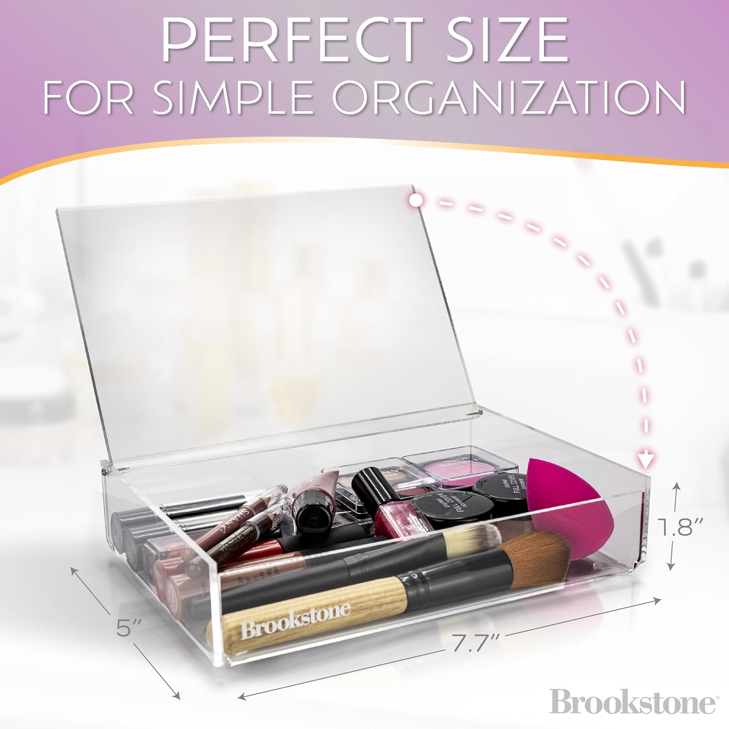 Private Label BROOKSTONE [2 PACK Makeup Organizer Acrylic Storage with Lid, Clear Plastic Display Box, Two Piece Cosmetic Case Measuring 7.75” x 5.25” x 1.8… Custom Logo Service