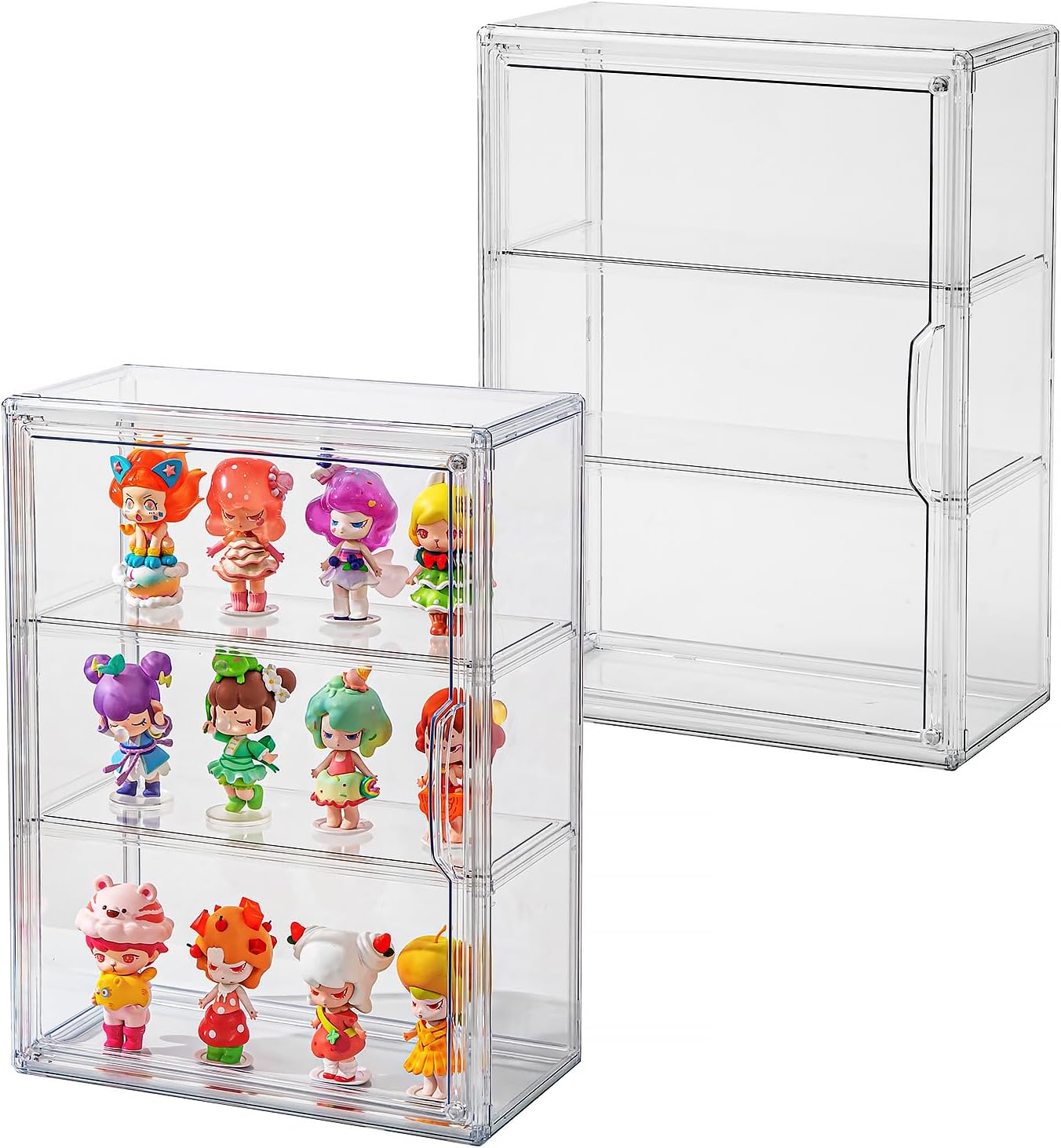 Clear Display Case for Figures with Magnetic Door, Acrylic Display Cases for Collectibles, 3Tiers Acrylic Storage Organizers Box, Desktop or Wall-Mounted Showcase for Collectibles Action Figure (1)